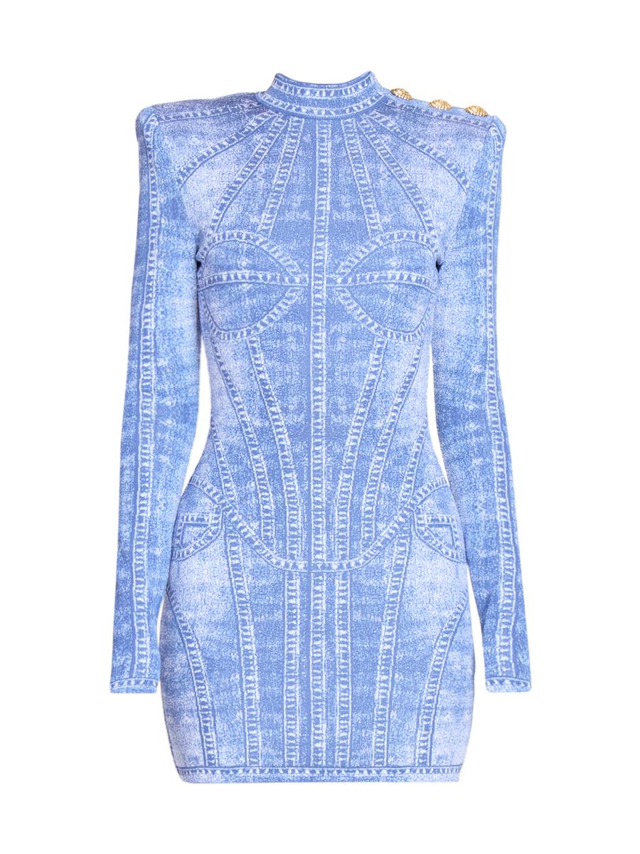 Balmain Denim Trompe L'oeil Long-Sleeve Body-Con Minidress