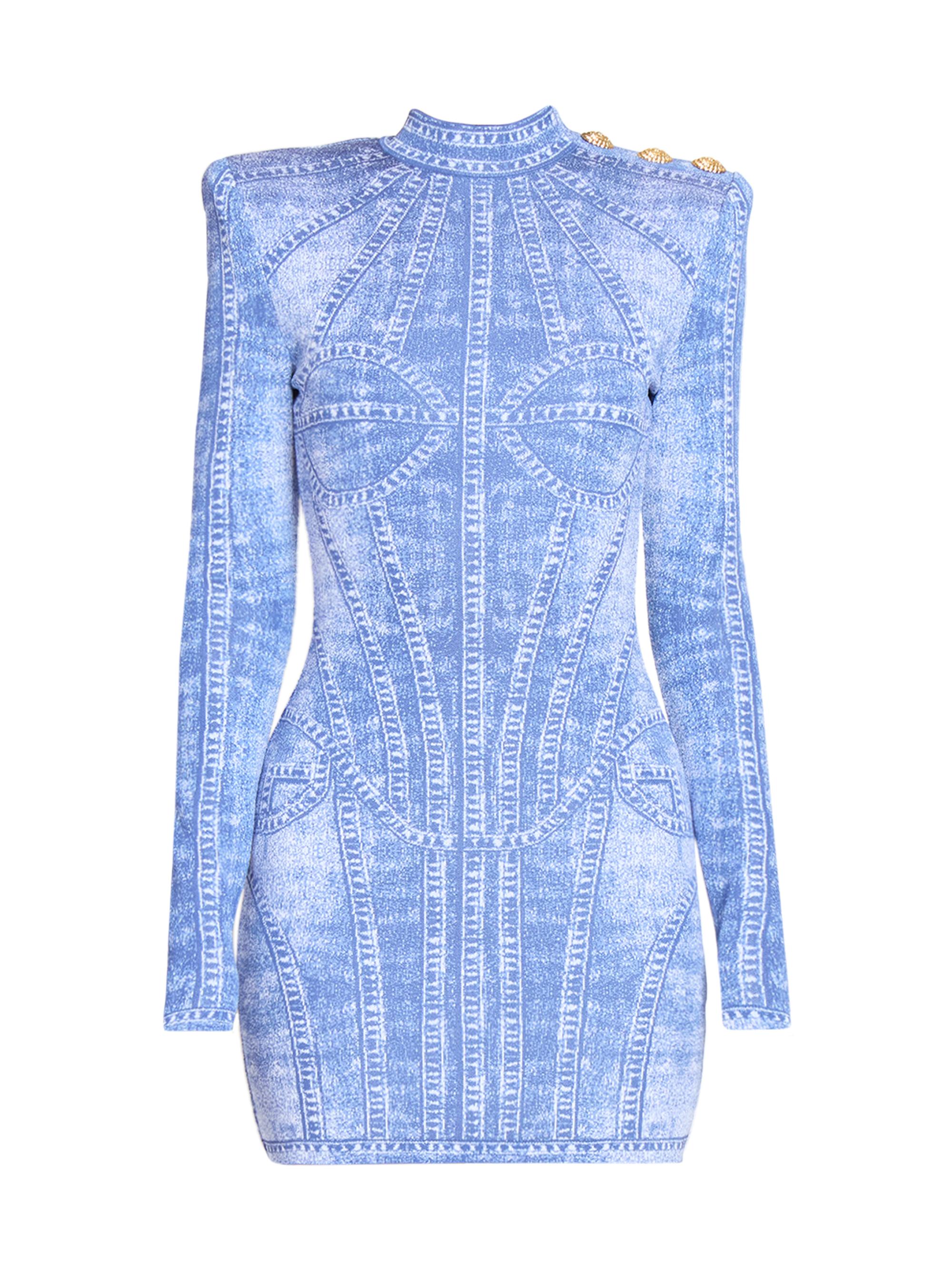 Balmain Women's Denim Trompe L'oeil Long-Sleeve Body-Con Minidress - Bleu Jean