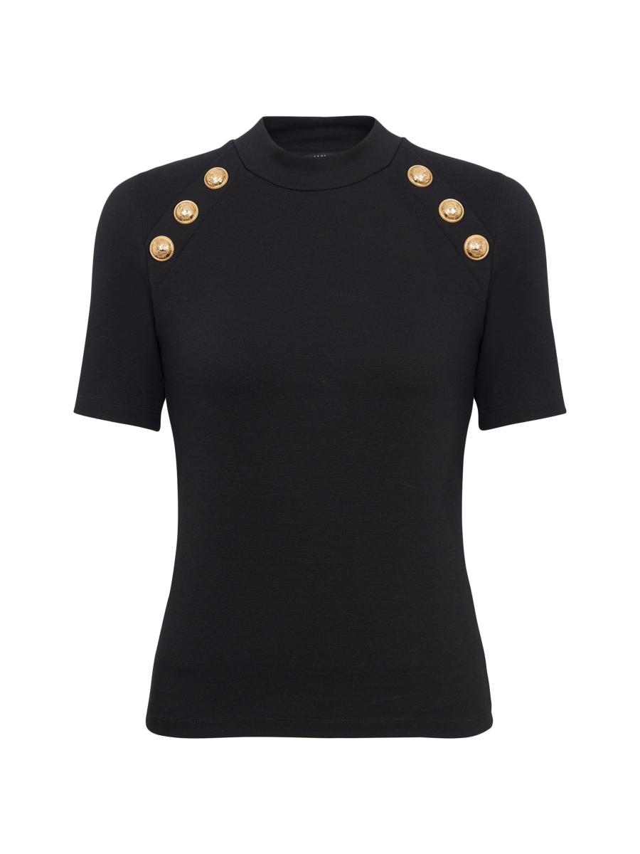 Balmain Logo Button Raglan Stretch T-Shirt | Saks Fifth Avenue