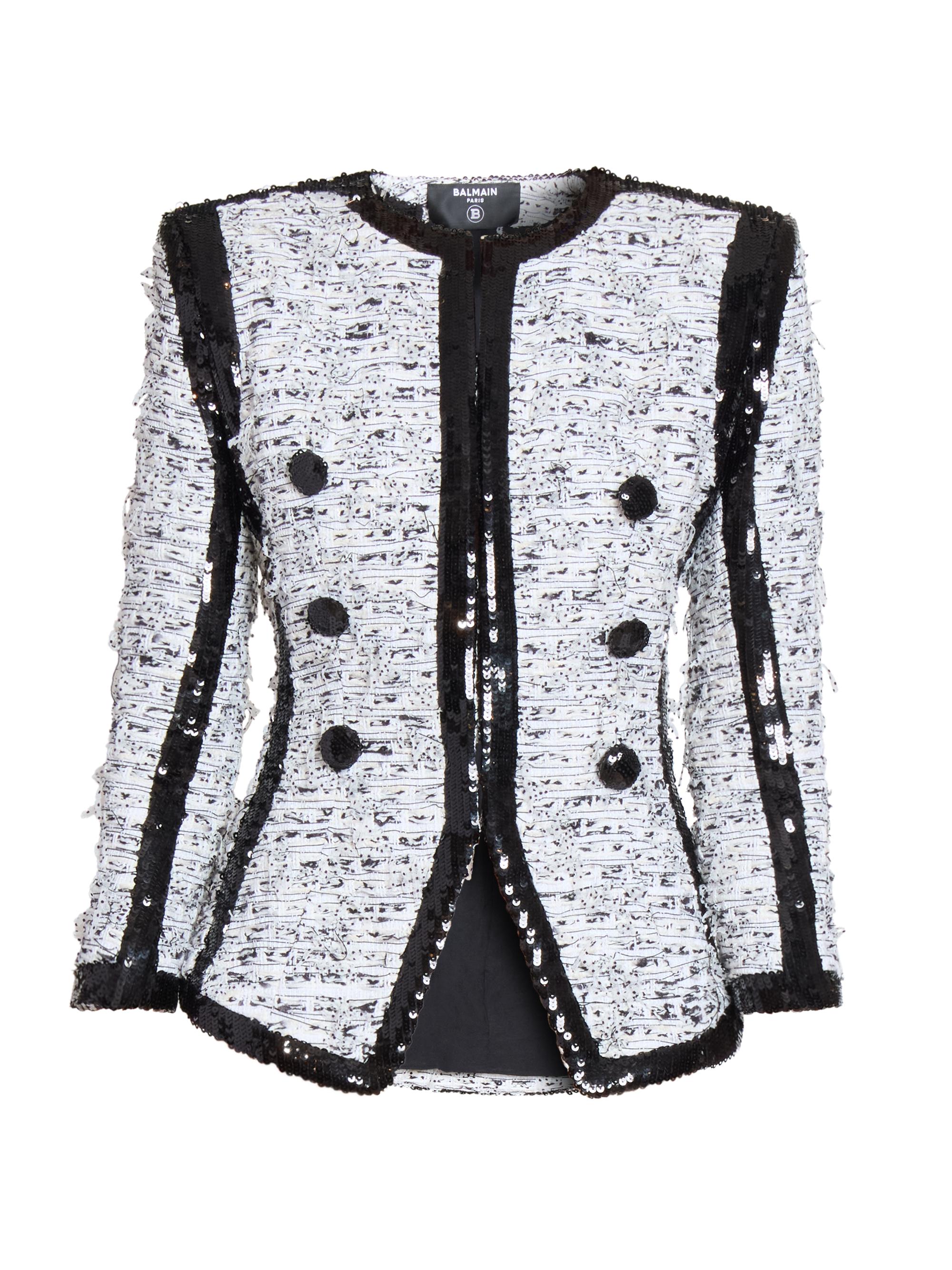 Balmain Women's Sequin-Embellished Collarless Jacket - Blanc Noir