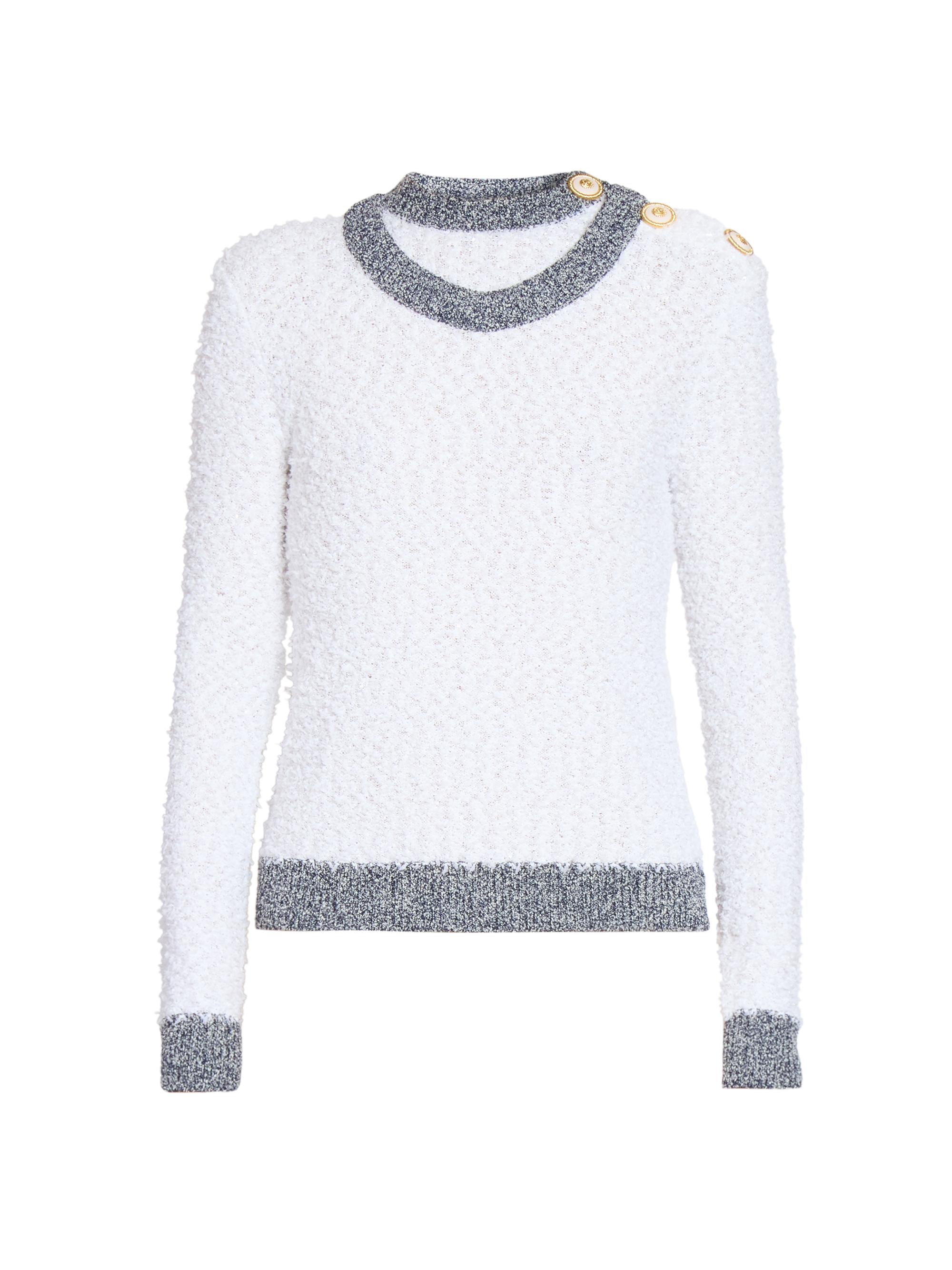 Balmain Women's Tweed Trompe L'oeil Crewneck Sweater - Blanc Bleu Jean