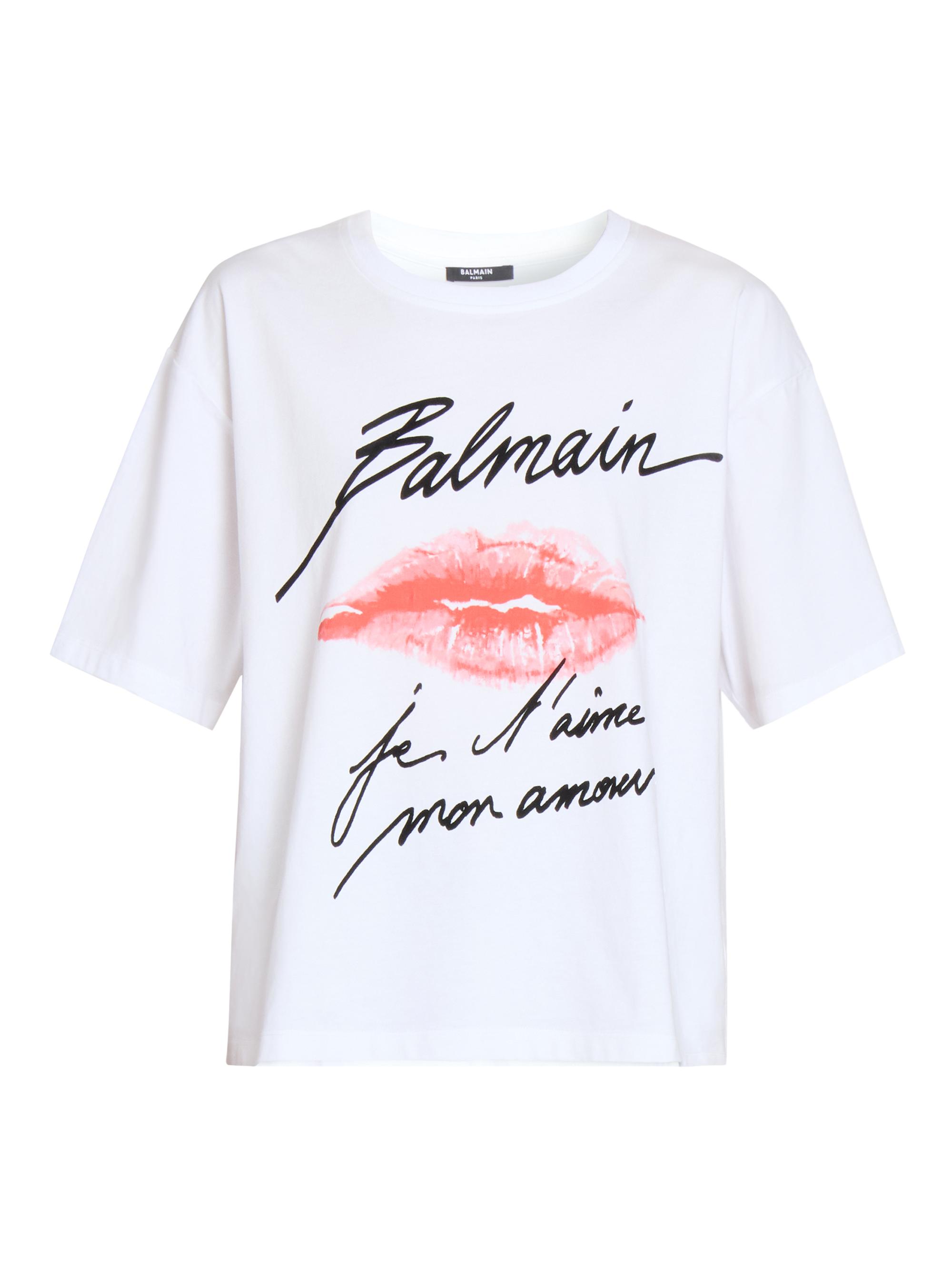 Balmain Women's Kiss Cotton Crewneck T-Shirt - Blanc Noir Rouge
