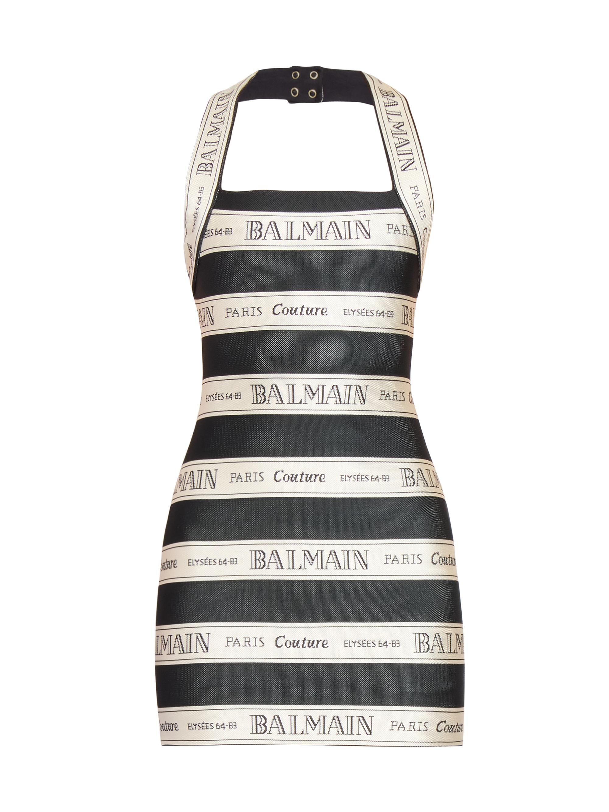 Balmain Logo Striped Halterneck Body-Con Minidress | Saks