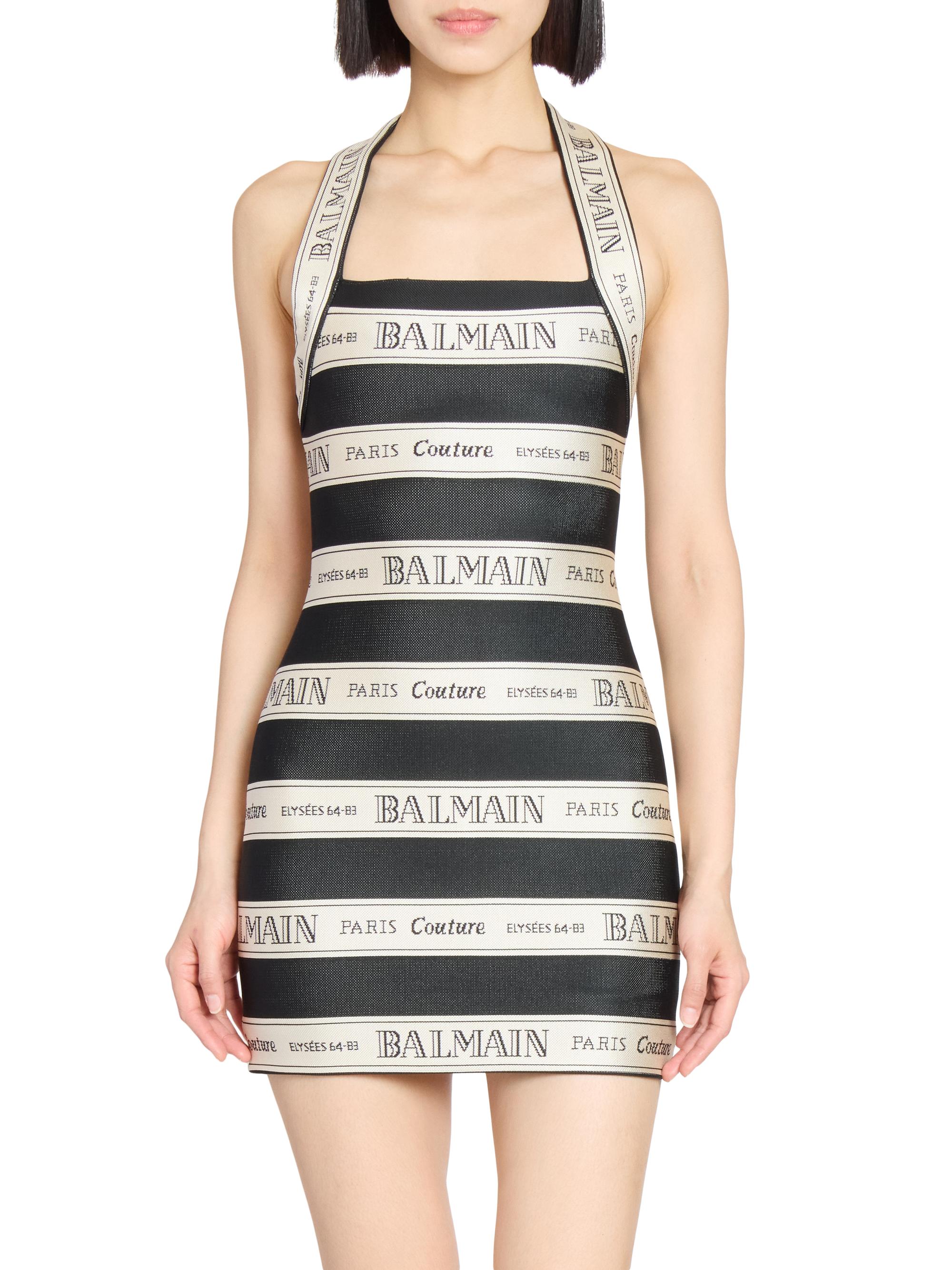 Balmain Logo Striped Halterneck Body-Con Minidress | Saks Fifth Avenue