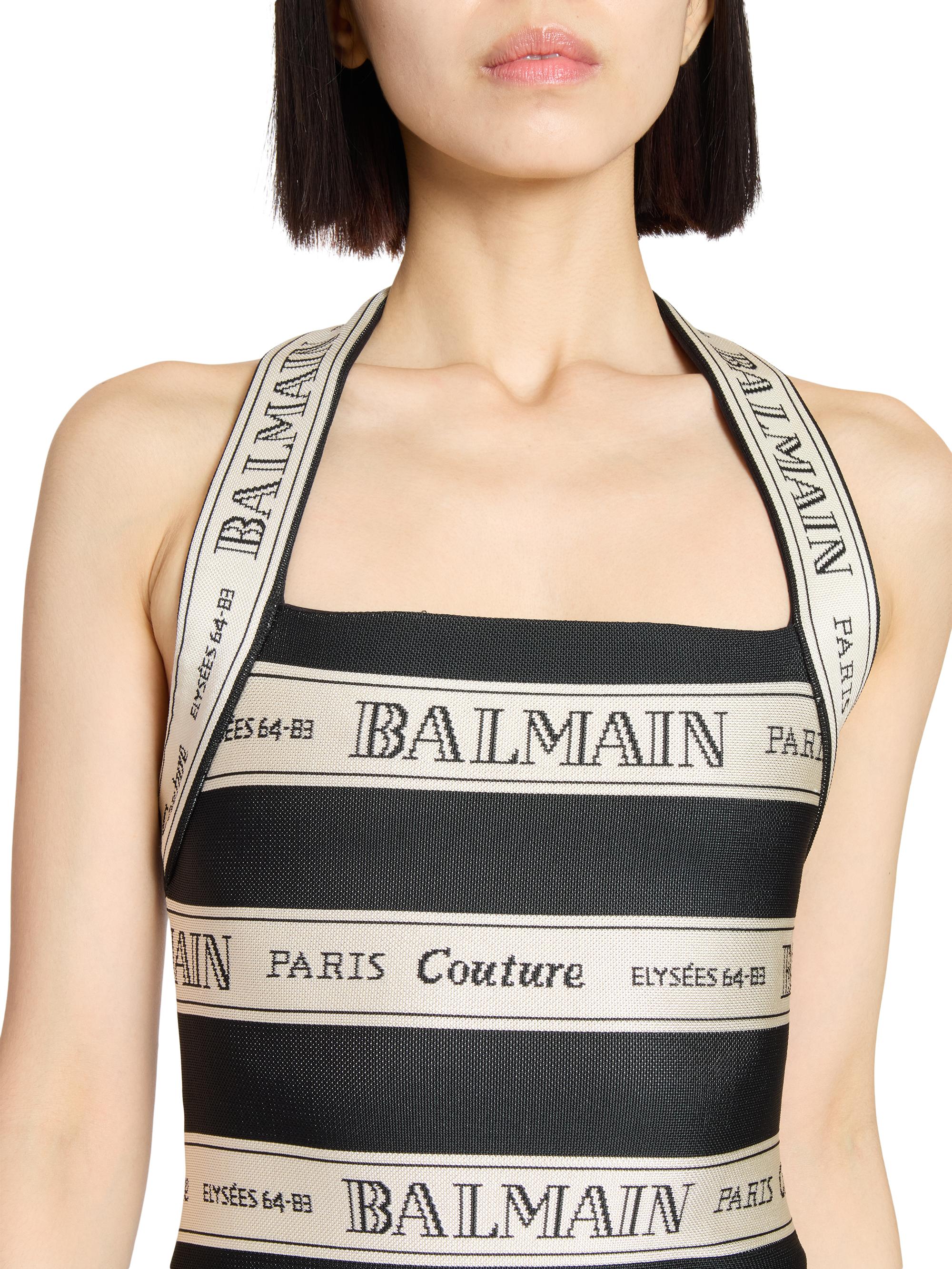 Balmain Logo Striped Halterneck Body-Con Minidress | Saks