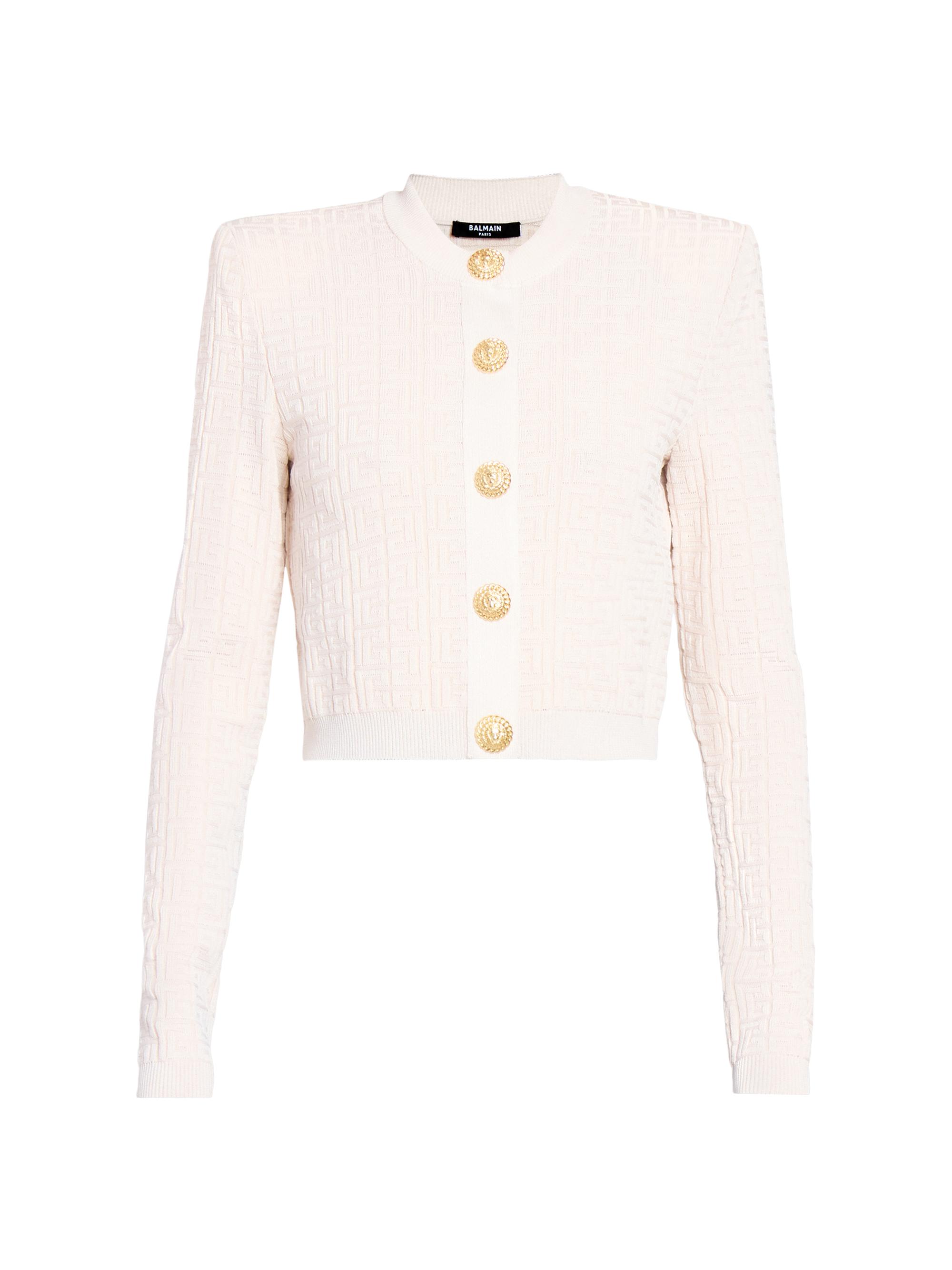 Balmain Women's Monogram Knit Crop Cardigan - Natural Brillant