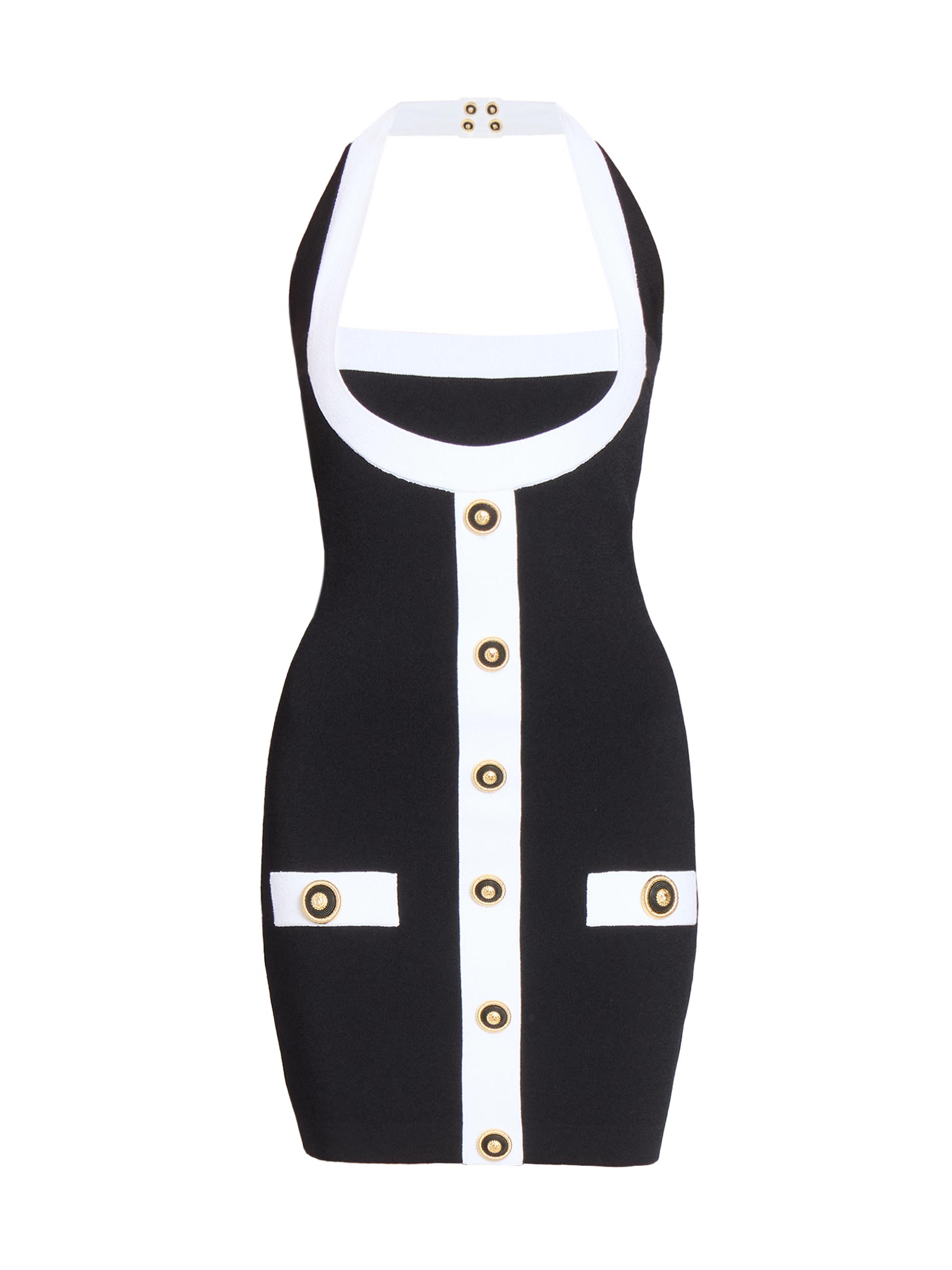 Balmain Women's Colorblocked Knit Halterneck Minidress - Noir Blanc