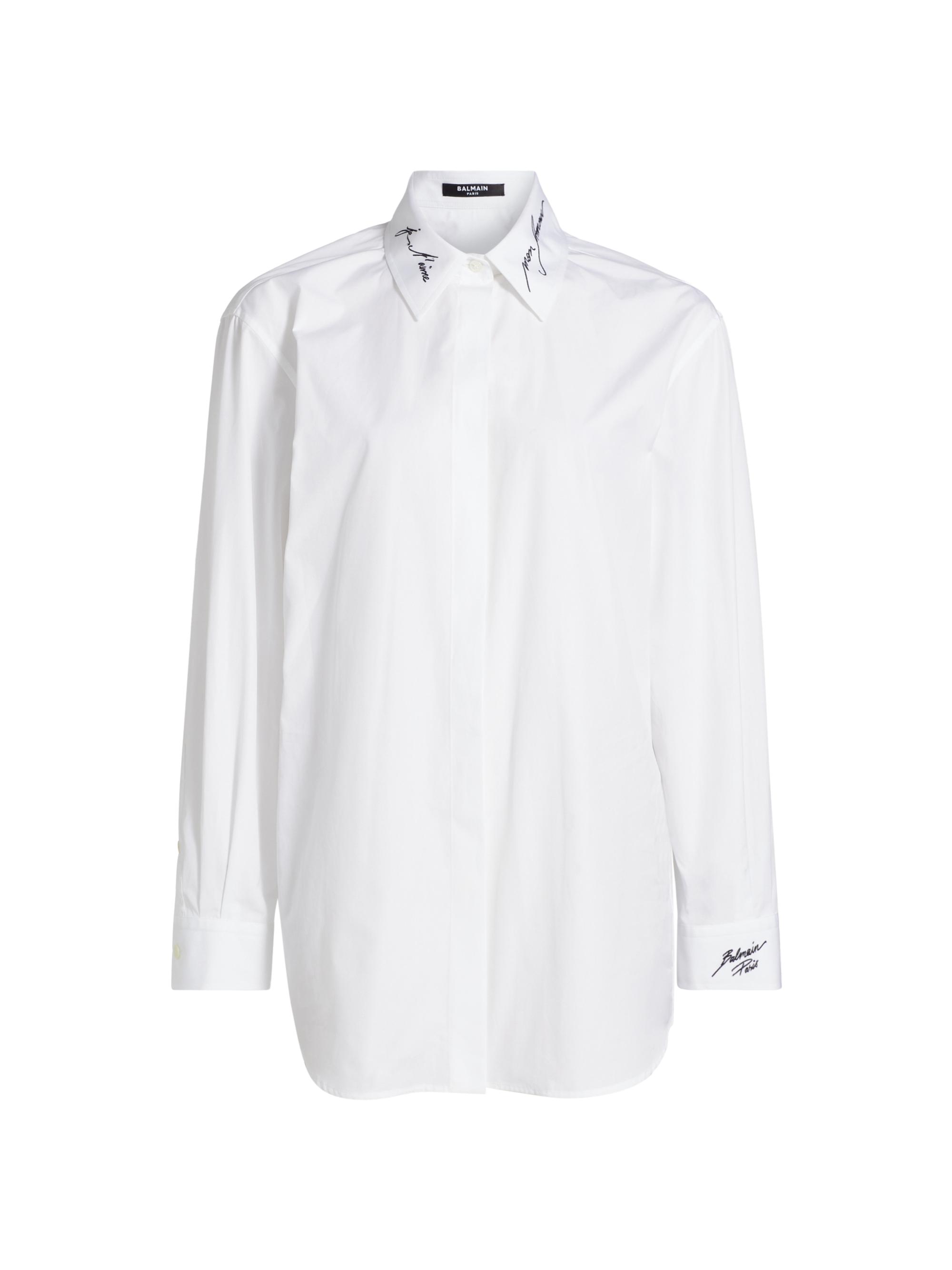 Balmain Women's Love Letter Embroidered Cotton Shirt - Blanc