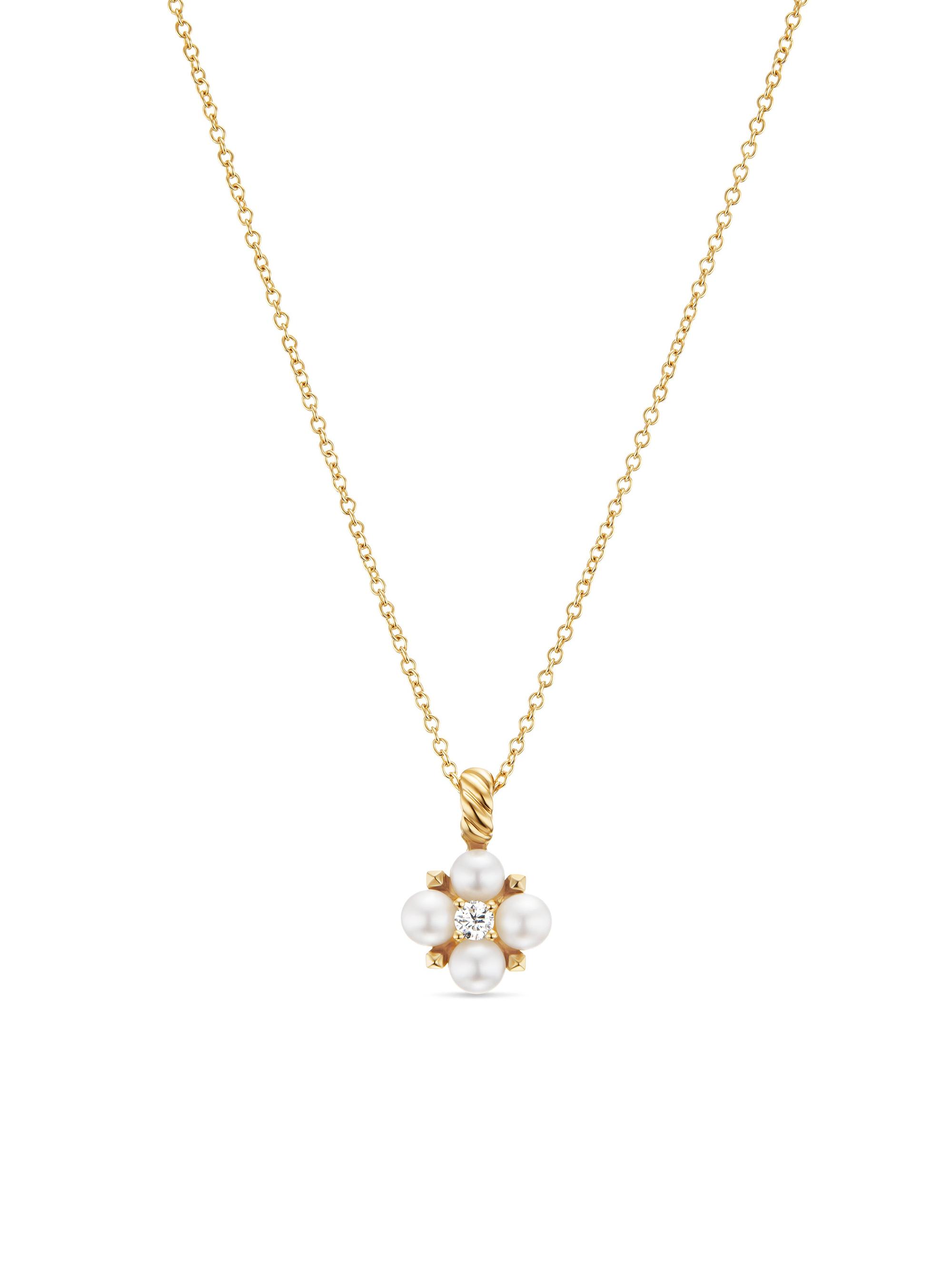 David Yurman Women's Petite Modern Renaissance Pearl Necklace in 18K Yellow Gold with Center Diamond, 7.8MM - Akoya White Pearl