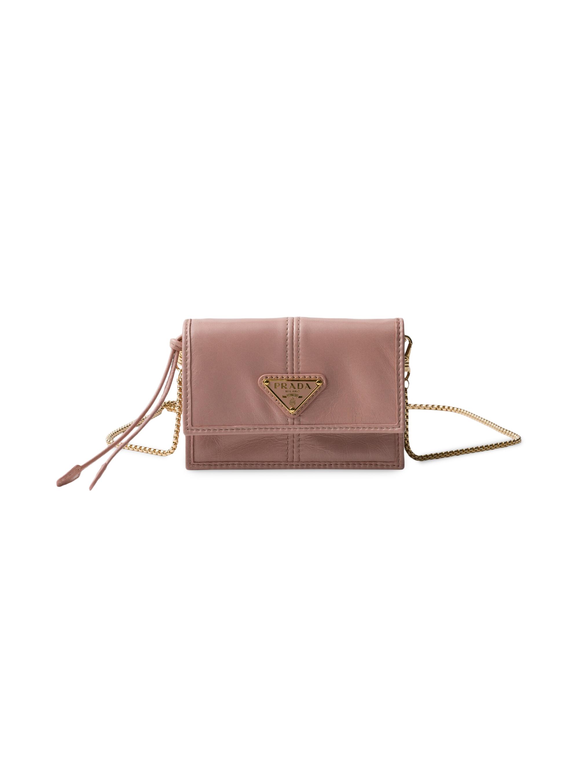 Prada Women's Card Holder with Leather Shoulder Strap - Pink