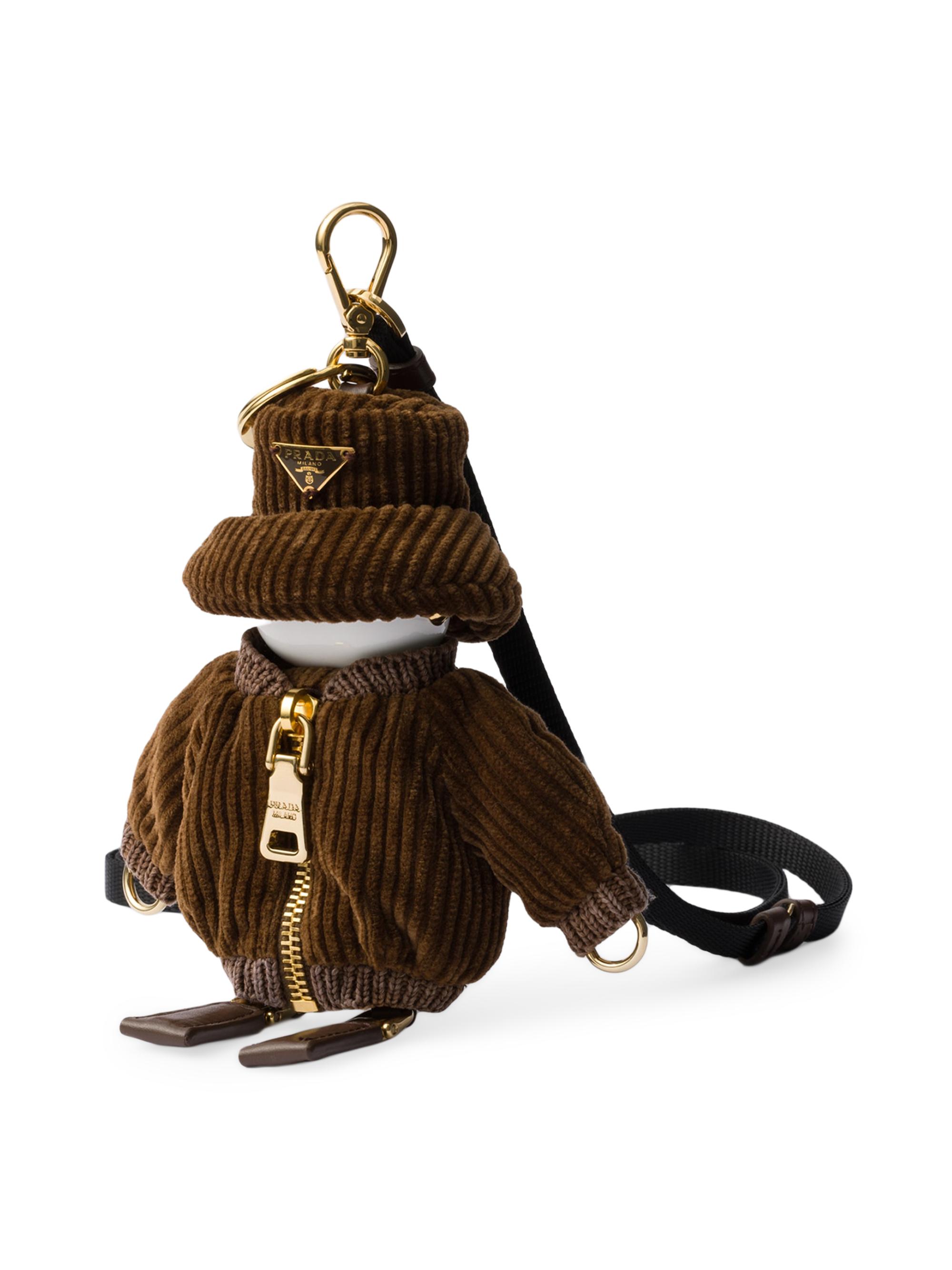 Prada Women's Corduroy Bag Charm with Shoulder Strap - Brown