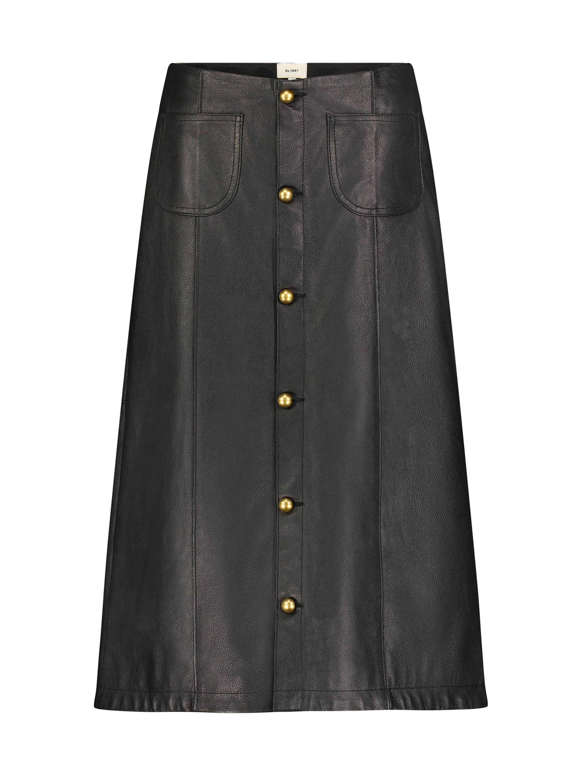 DL1961 Premium Denim Women's Alma A-Line Leather Skirt - Black
