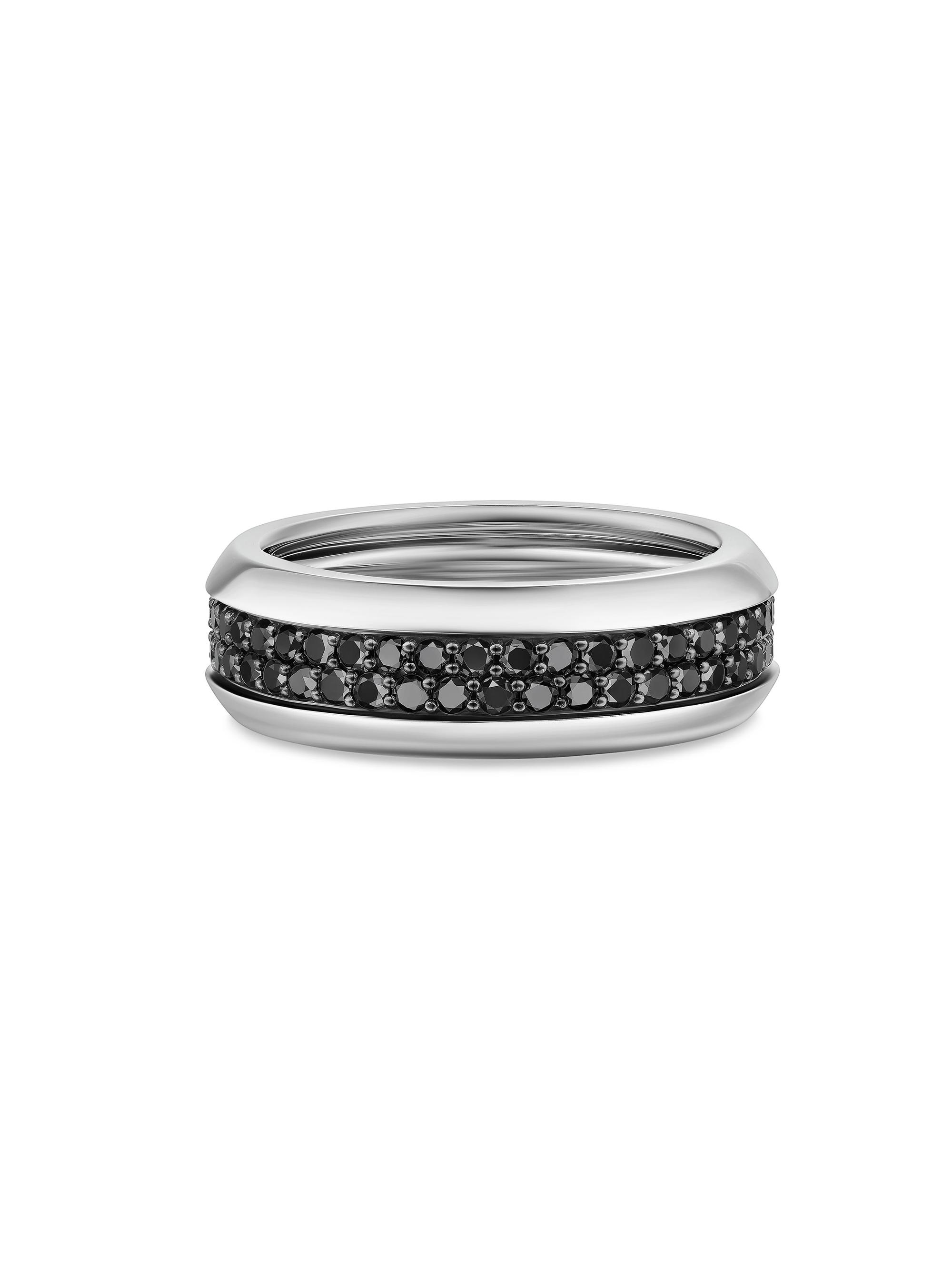 David Yurman Men's Beveled Pavé Two Row Band Ring in 18K White Gold, 8MM - Diamond