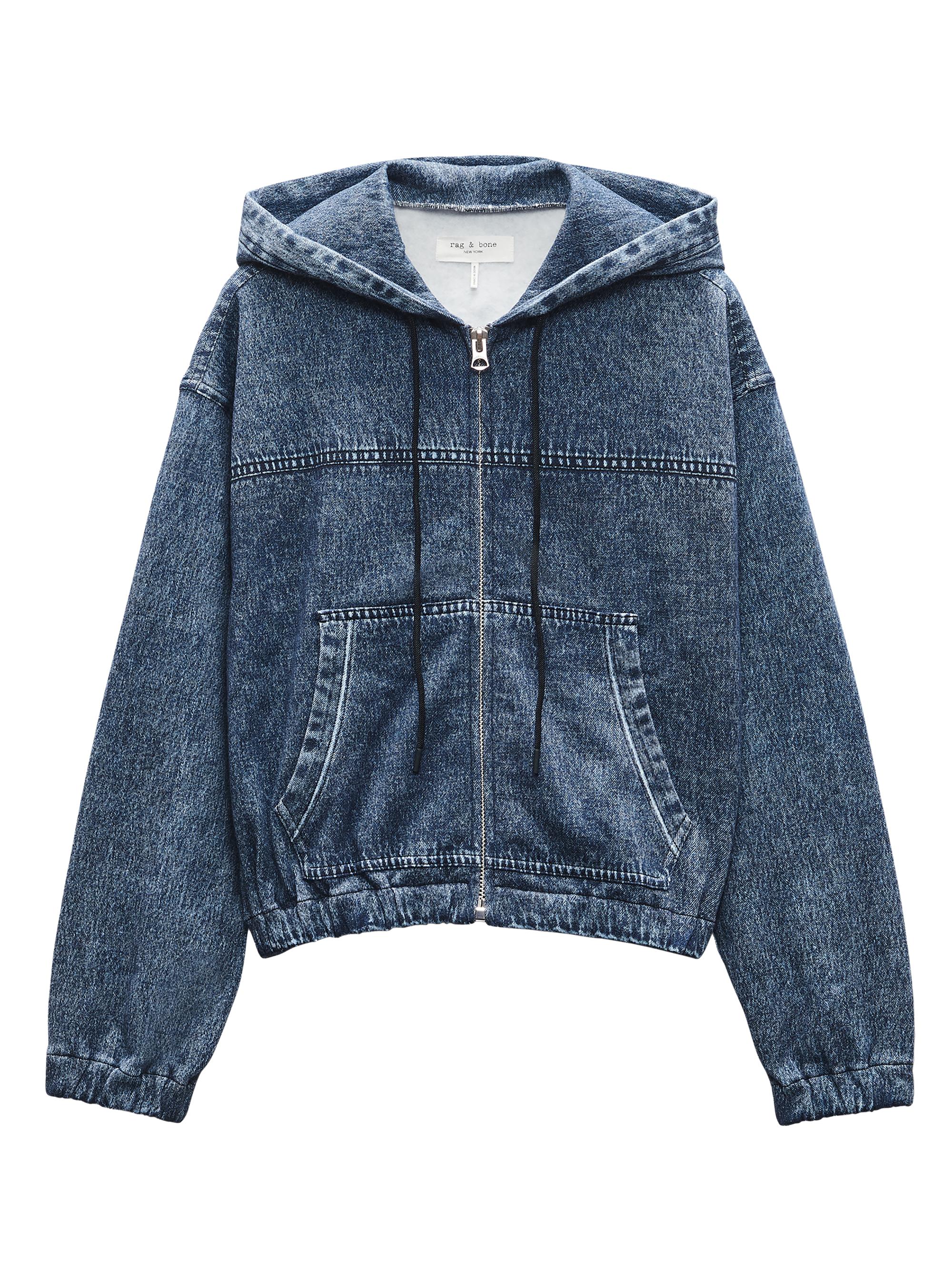 rag & bone Women's Davina Denim-Look Fleece Hoodie - Topaz