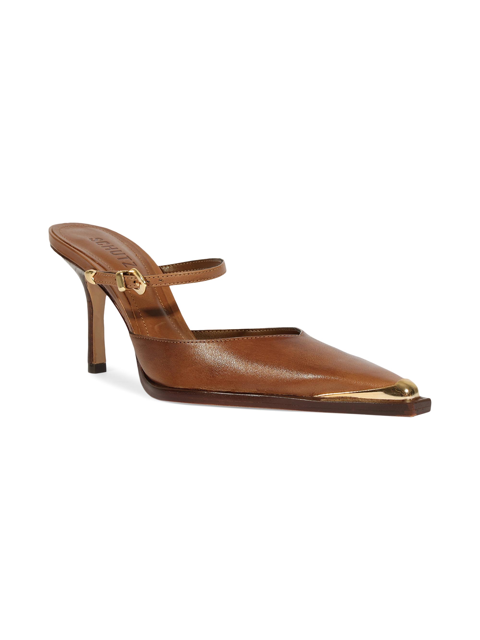 Schutz Women's Charlotte 90MM Leather Mules - Dark Caramel