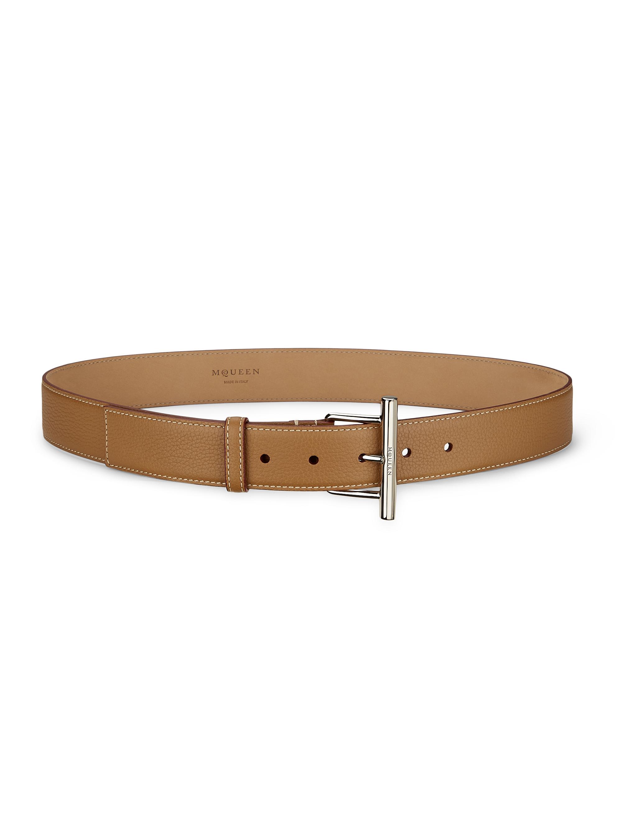 McQueen Women's Sling Leather Belt - Pecan Silver