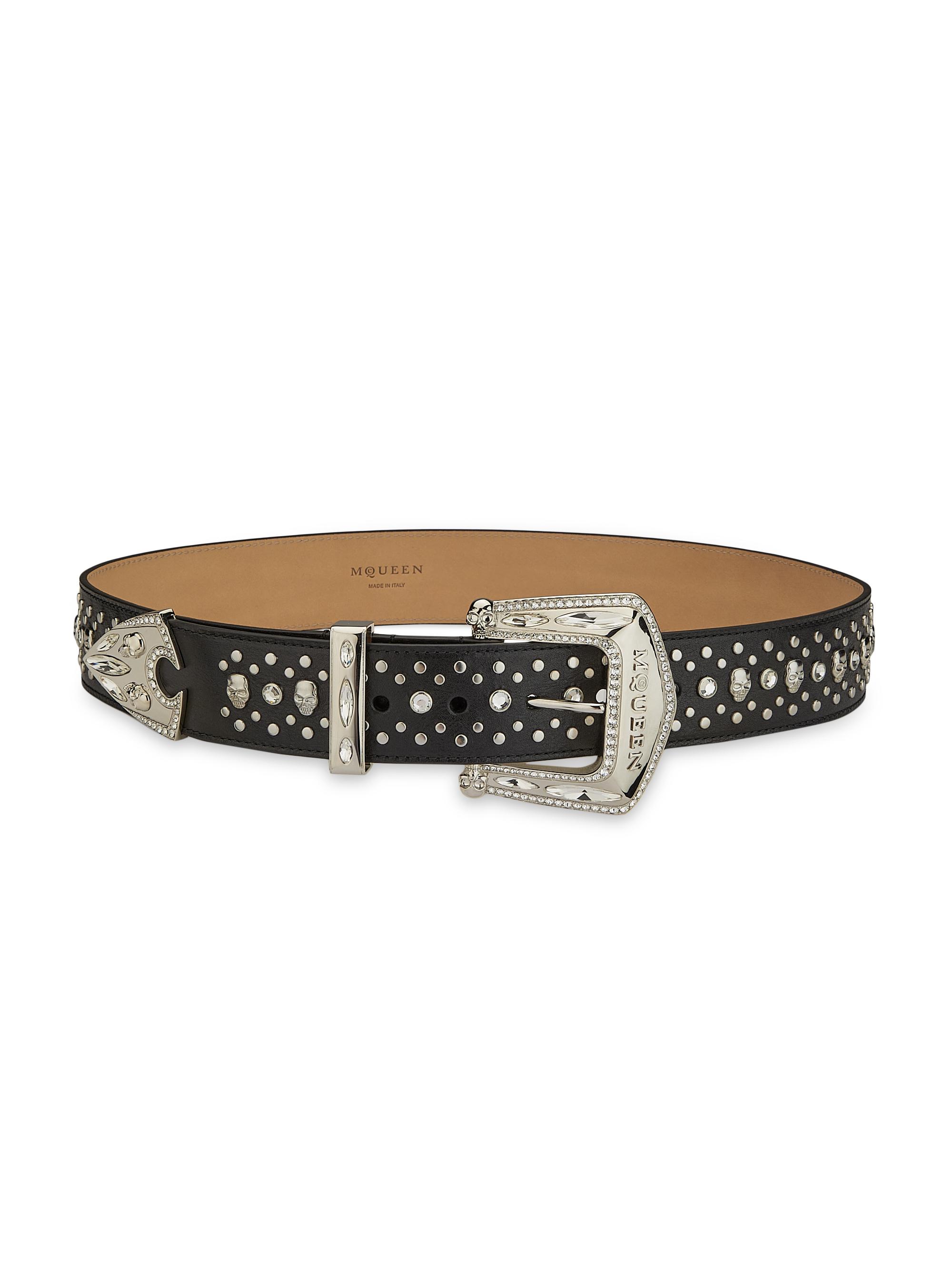 McQueen Women's Jewelled Arrow Leather Belt - Black Silver