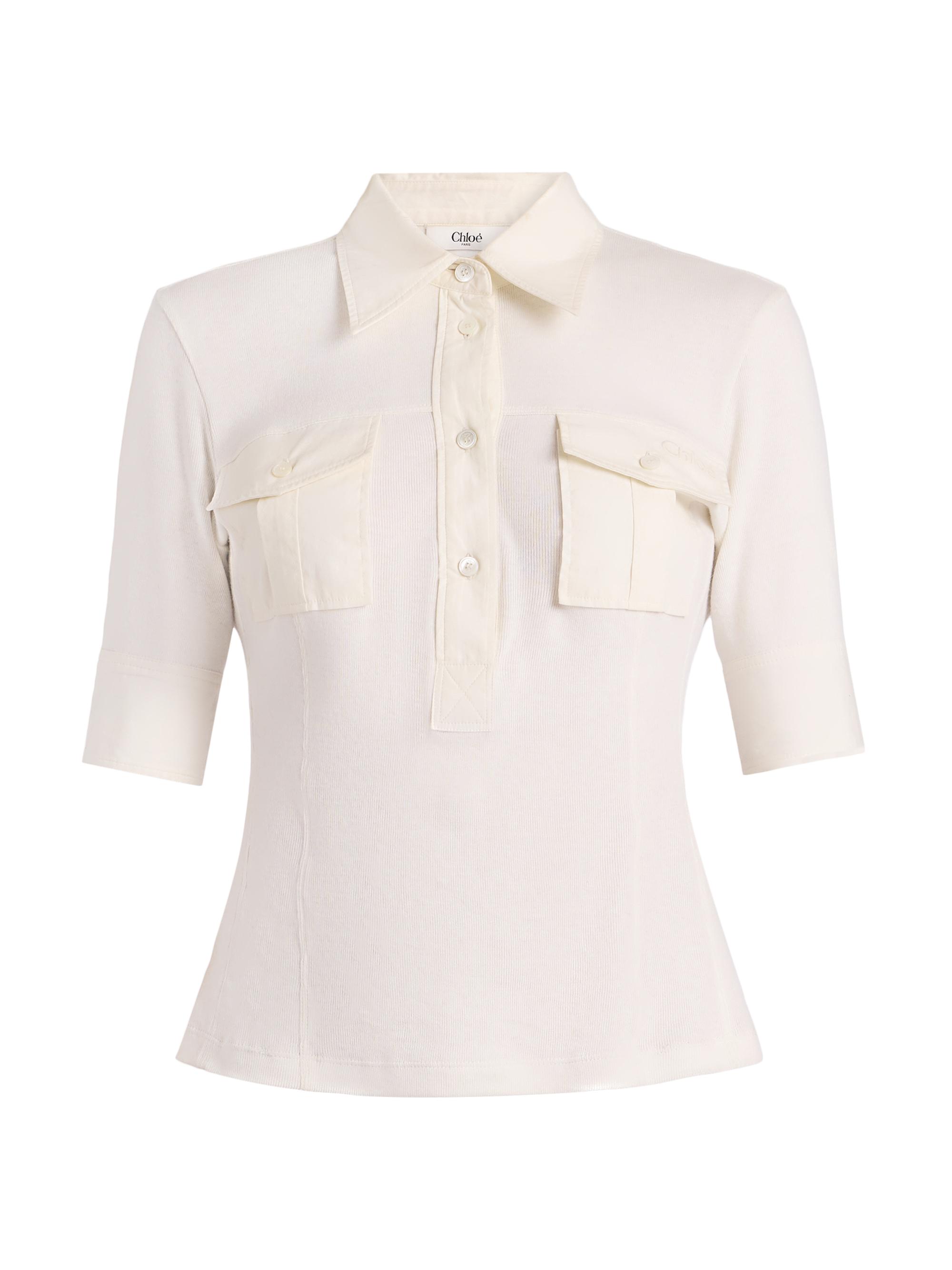 Chloé Women's Cotton Rib-Knit Polo Shirt - Coconut Milk