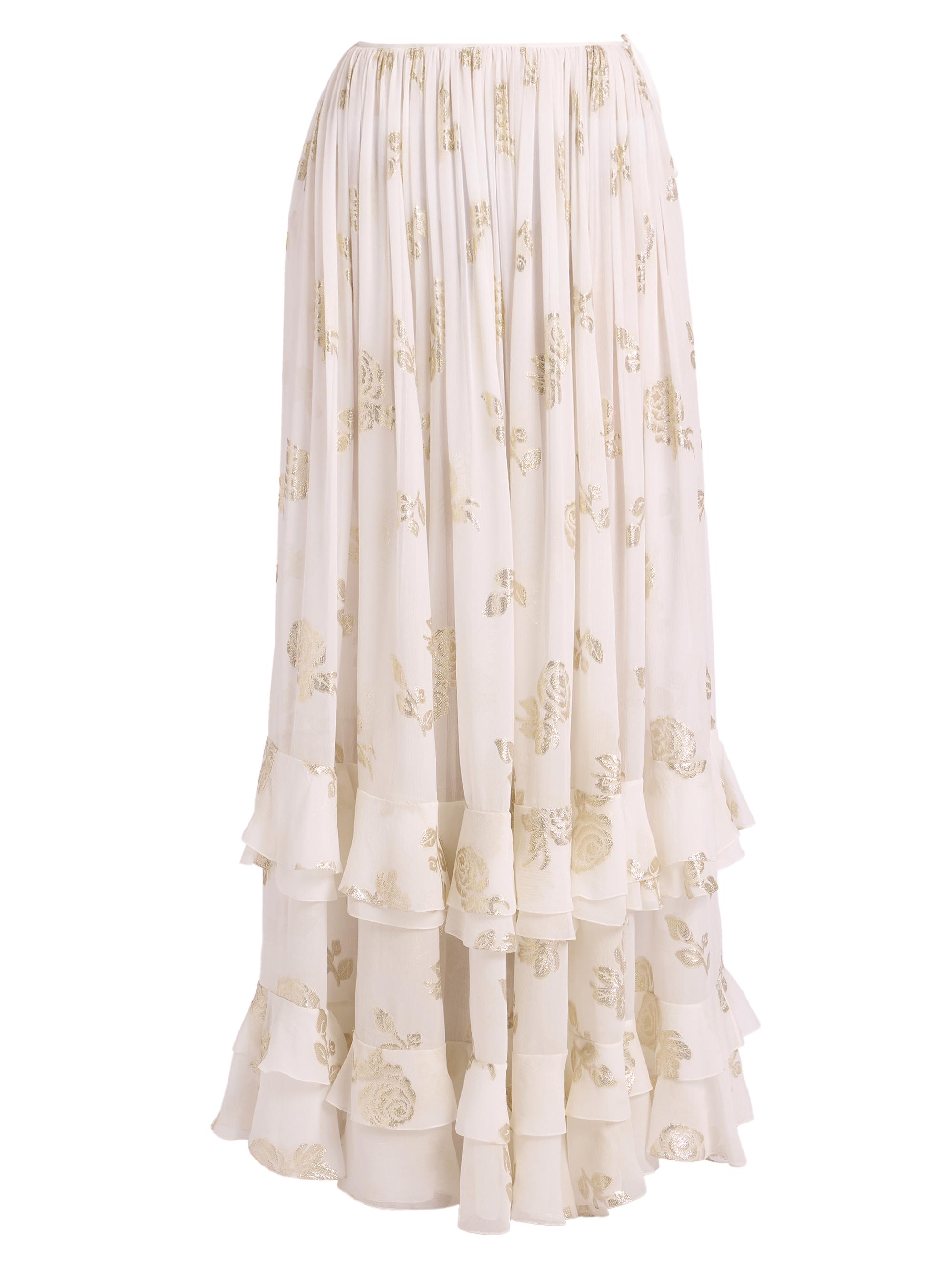 Chloé Women's Floral Jacquard Silk-Blend Maxi-Skirt - Coconut Milk