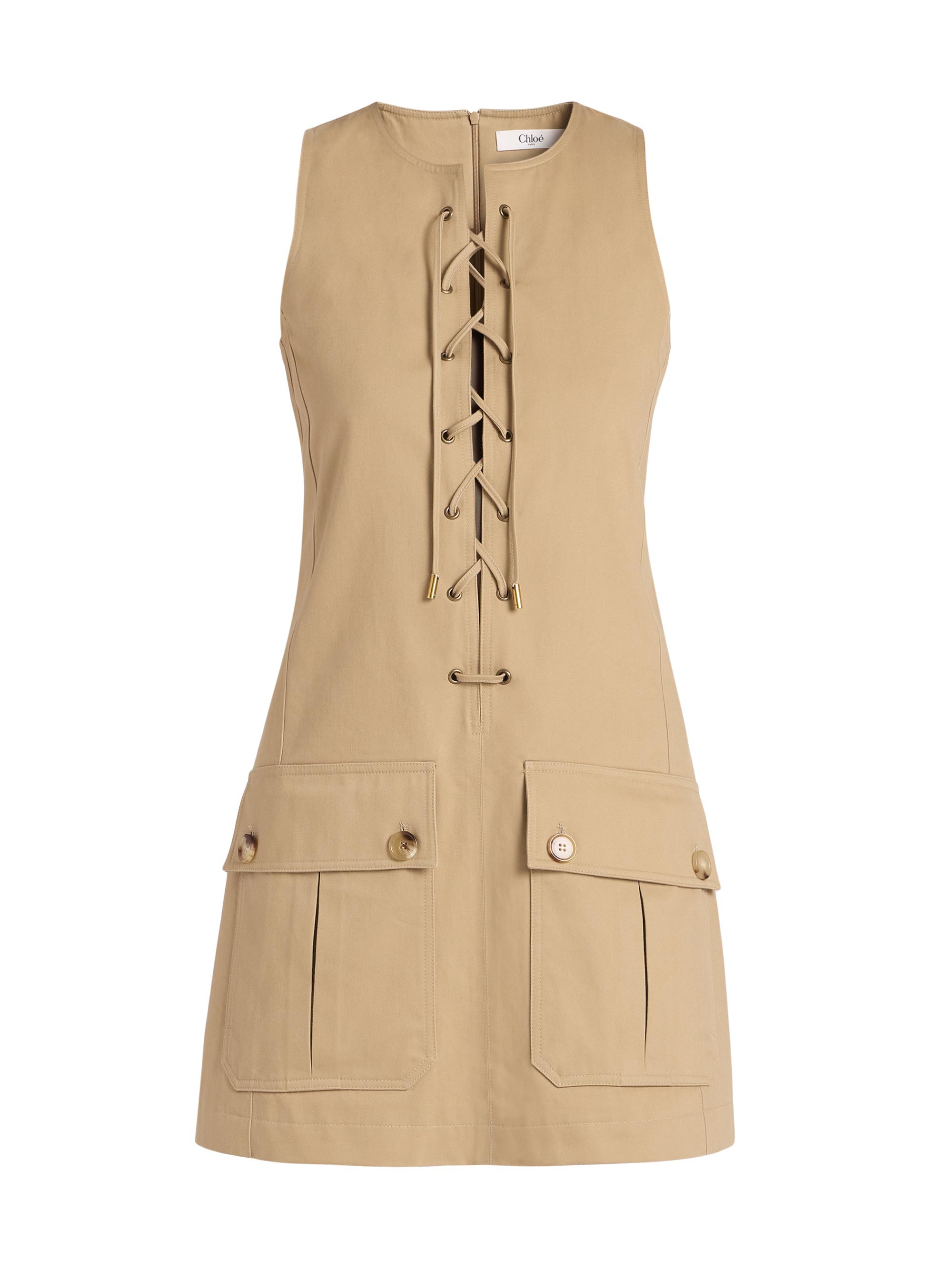Chloé Women's Cotton Lace-Up Minidress - Argil Brown