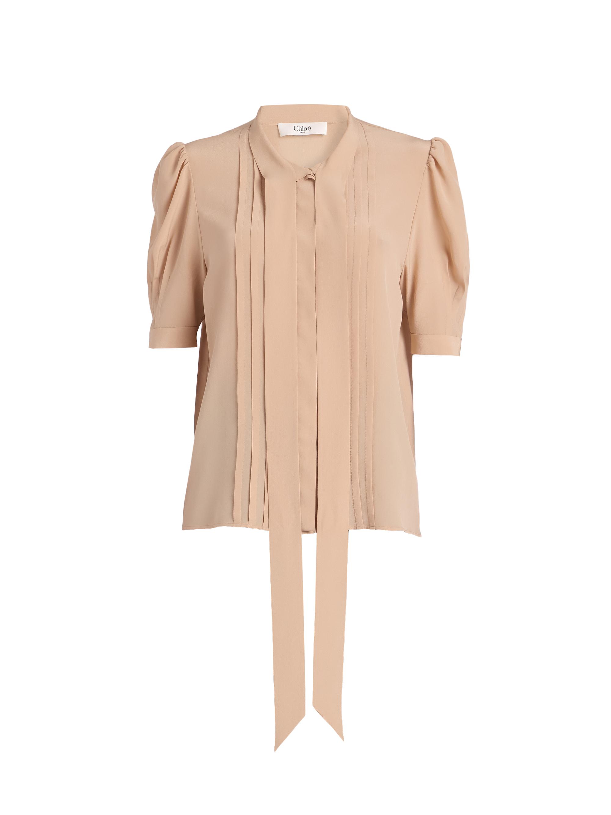Chloé Women's Silk Tie neck Blouse - Sand Brown
