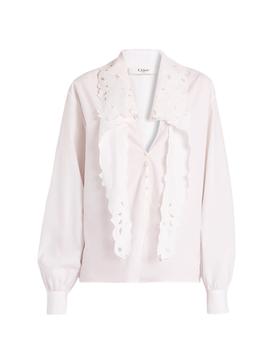 Chloé Women's Cotton Poplin Tie Neck Blouse In White