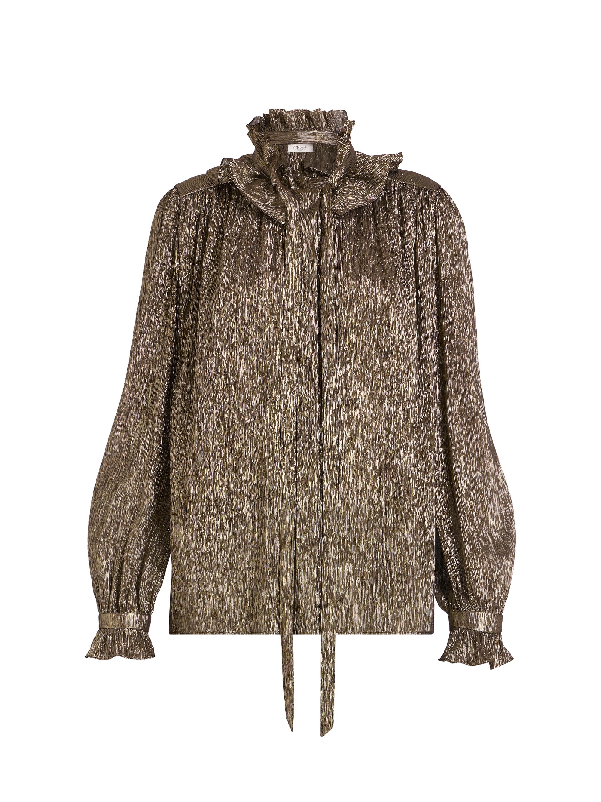 Chloé Women's Ruffled Silk-Blend Lamé Blouse - Black Gold