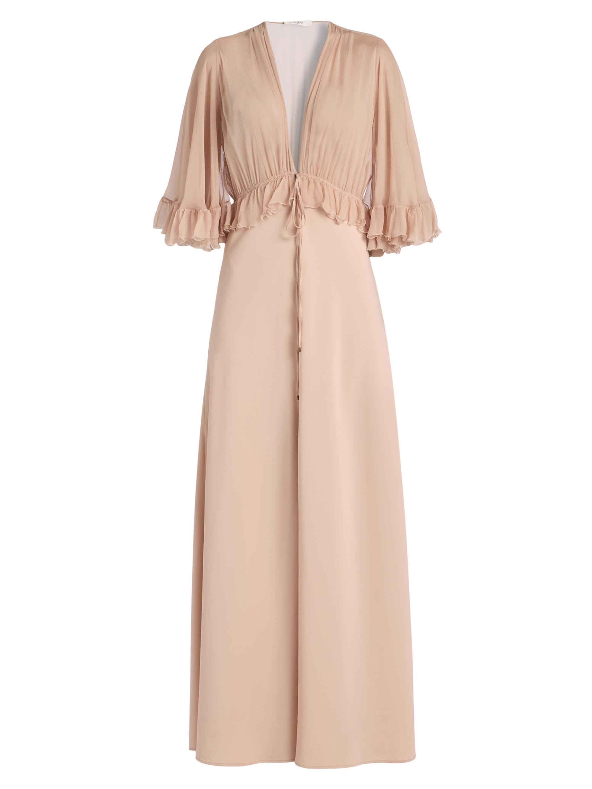 Chloé Women's Ruffled Silk V-Neck Gown - Clay Pink
