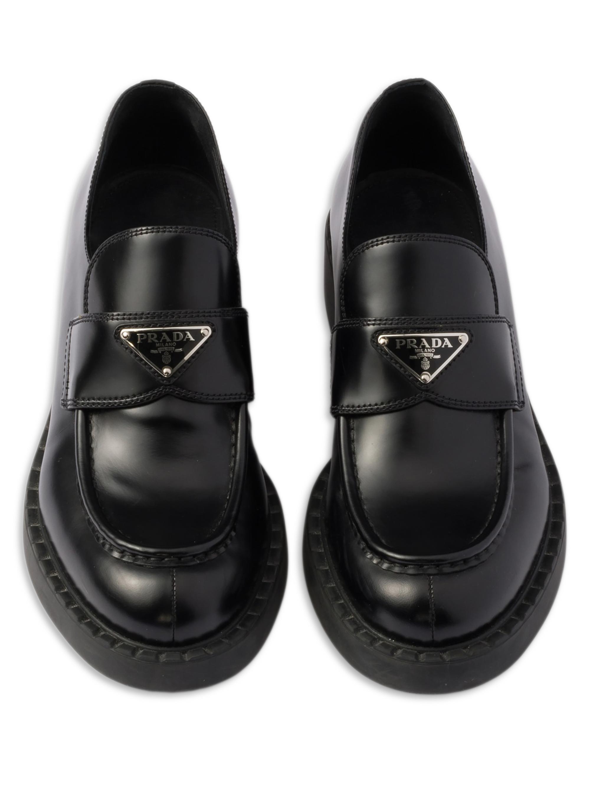 Prada Women's Chocolate Brushed Leather Loafers | Saks Fifth Avenue