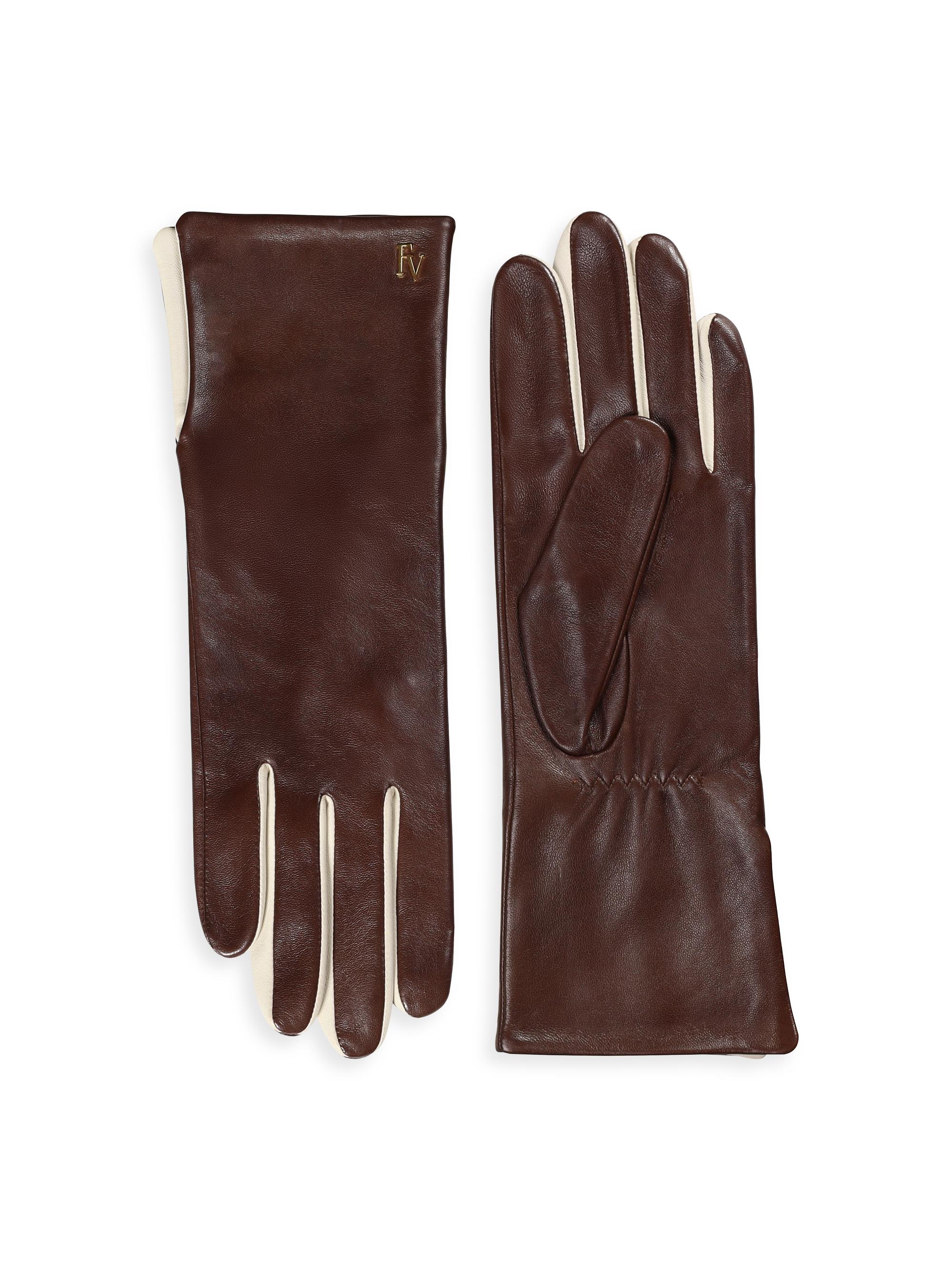 Frances Valentine Women's Deep V Leather Gloves - Brown Multi
