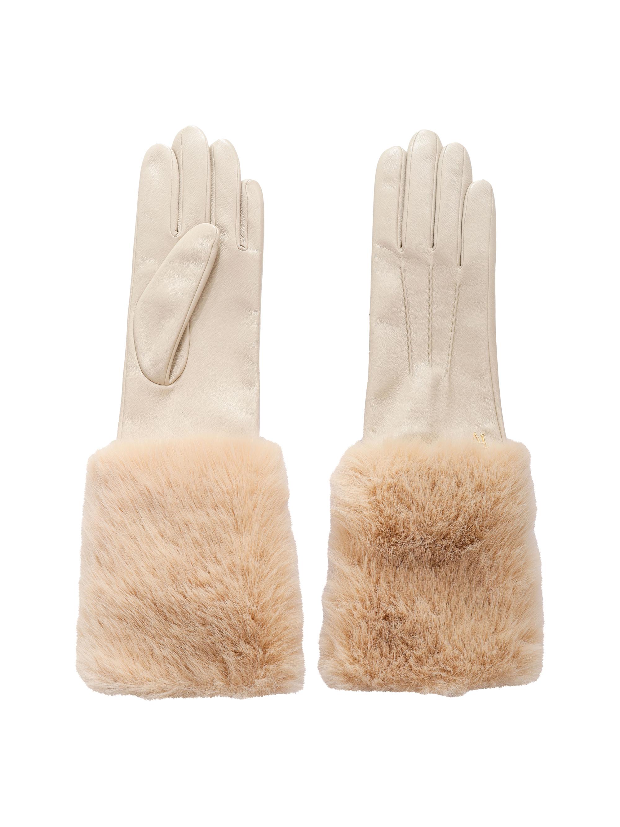 Frances Valentine Women's Faux Fur Cuff Leather Gloves - Oyster