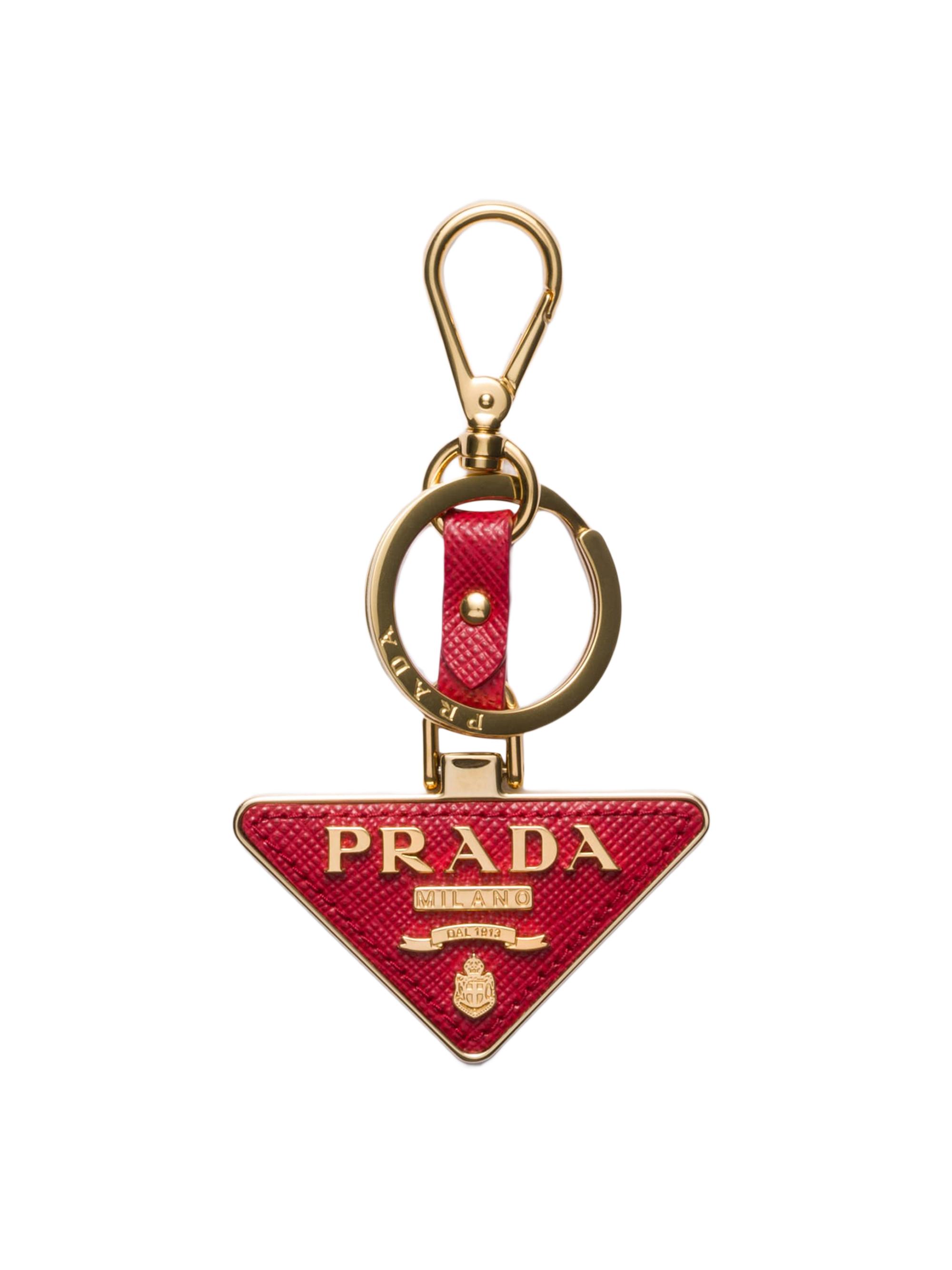 Prada Men's Saffiano Leather and Metal Keychain - Red
