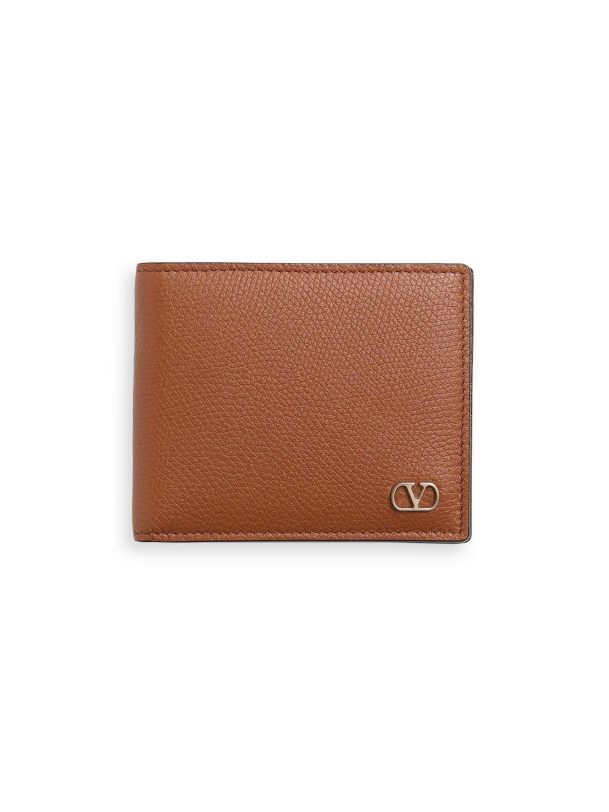 Valentino Garavani Men's VLogo Signature Grainy Calfskin Wallet - Saddle Brown