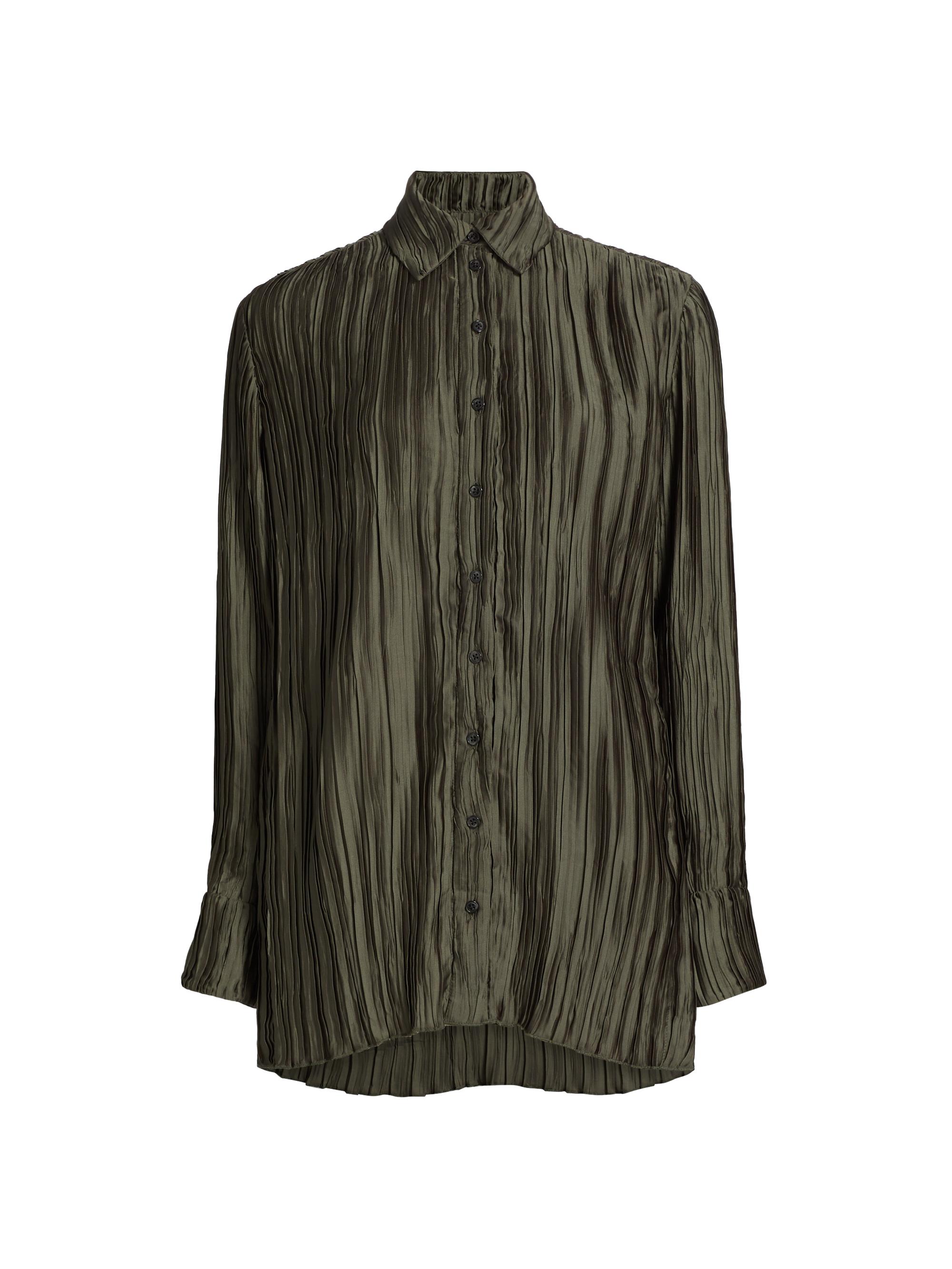 16Arlington Women's Marley Plissé Button-Front Shirt - Verde Pino