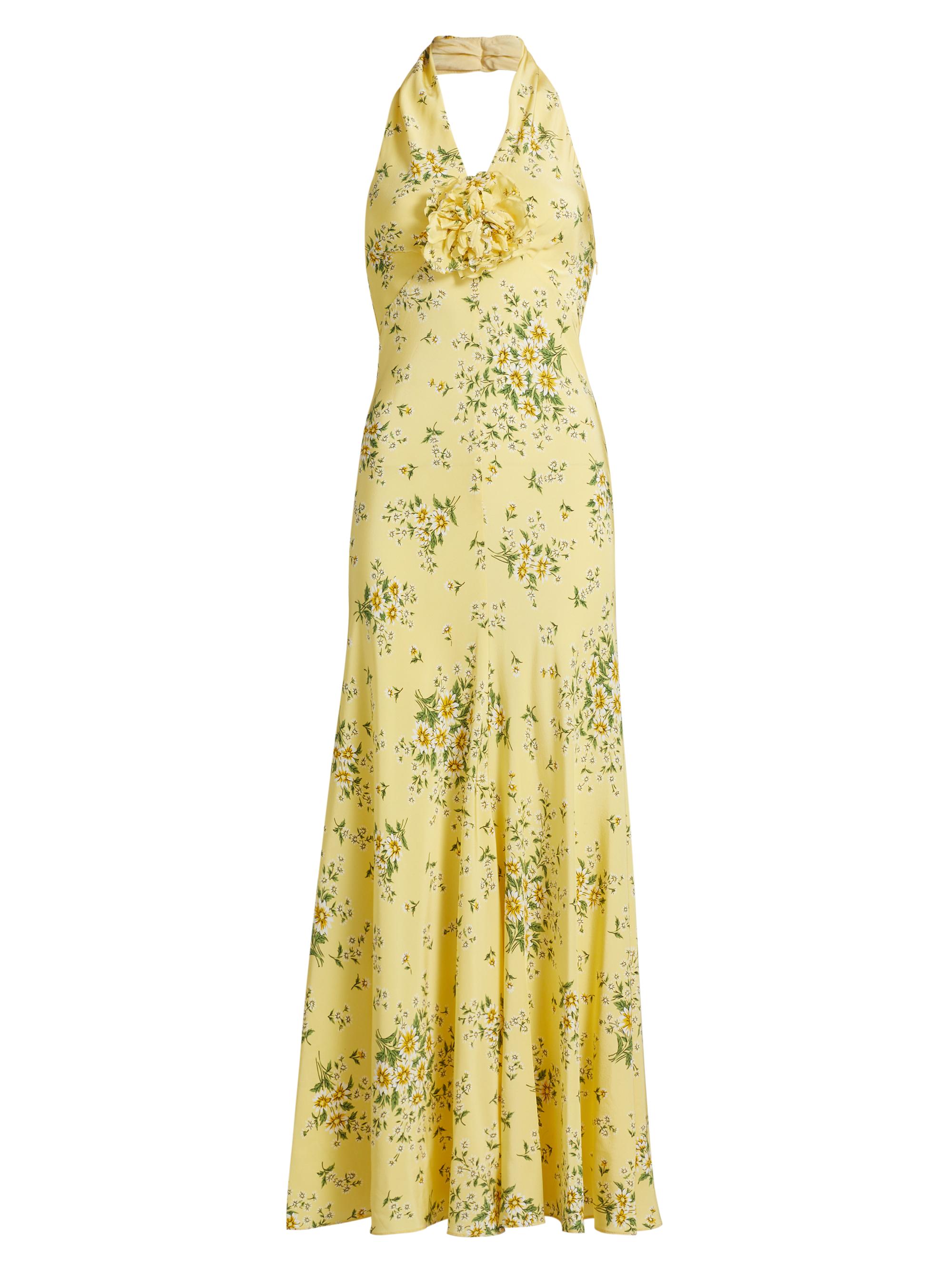Rodarte Women's Floral Silk Halterneck Maxi Dress - Yellow