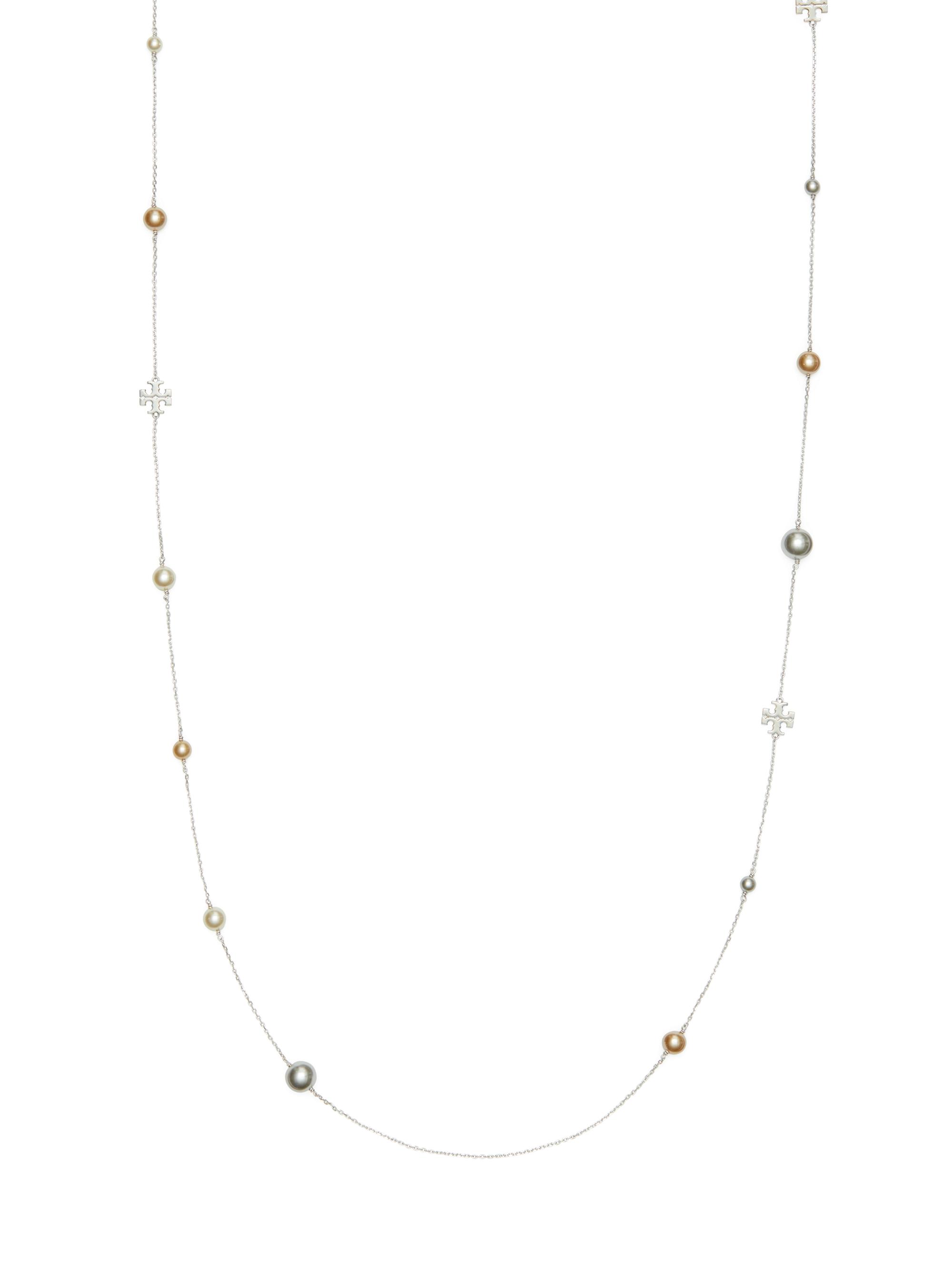 Tory Burch Women's Kira Silvertone, Imitation Pearl & Cubic Zirconia Long Necklace - Tory Silver Pearl