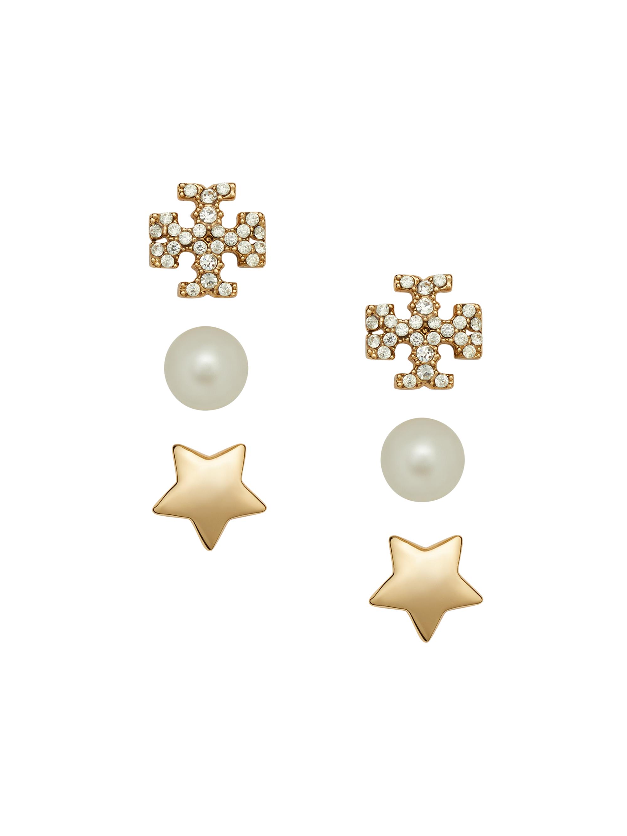 Tory Burch Women's Kira 3-Piece 18K-Gold-Plated, Imitation Pearl & Crystal Earring Set - Tory Gold Crystal Pearl