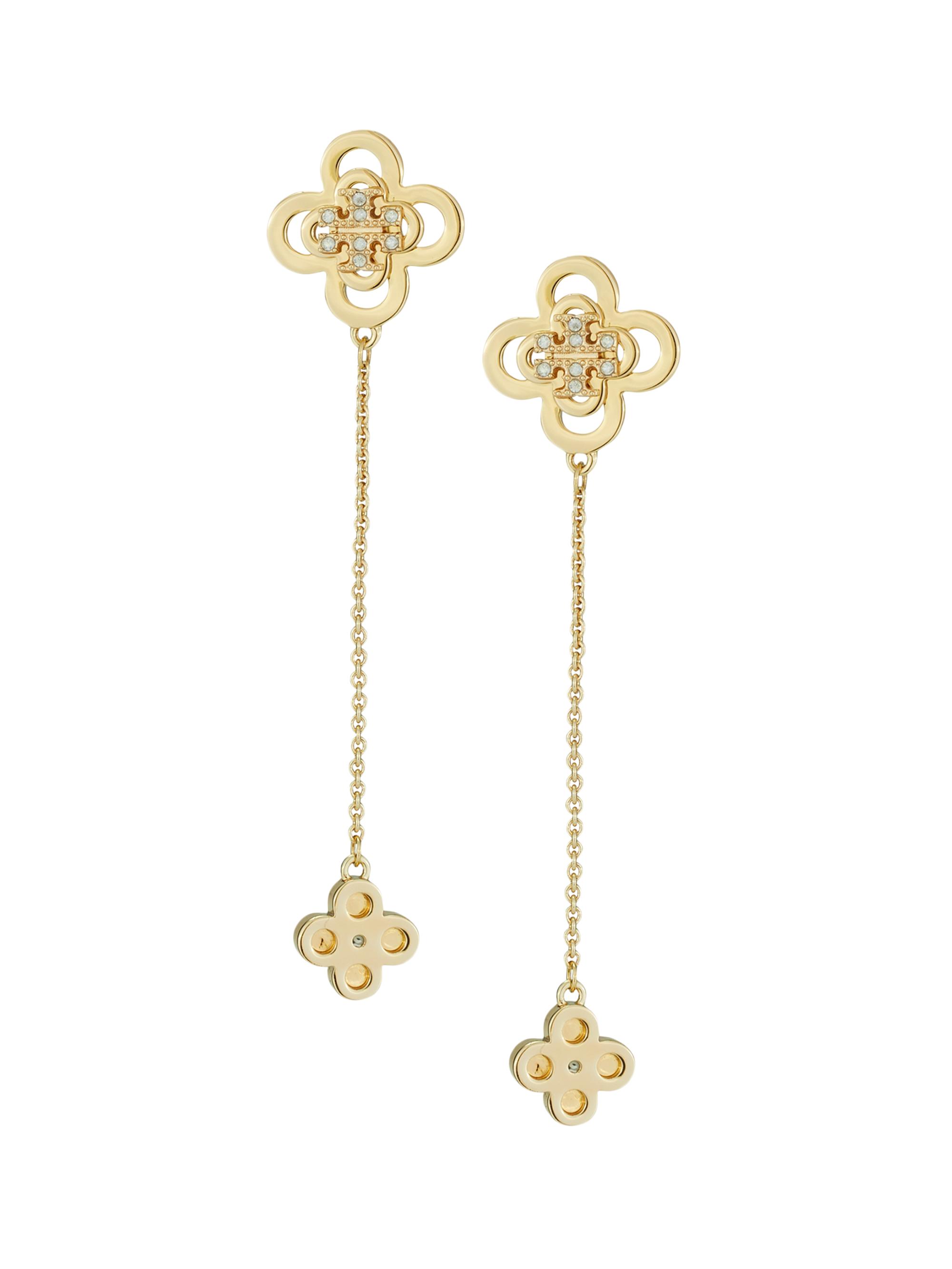 Tory Burch Women's Kira Clover 18K-Gold-Plated & Cubic Zirconia Front-To-Back Drop Earrings - Tory Gold Crystal
