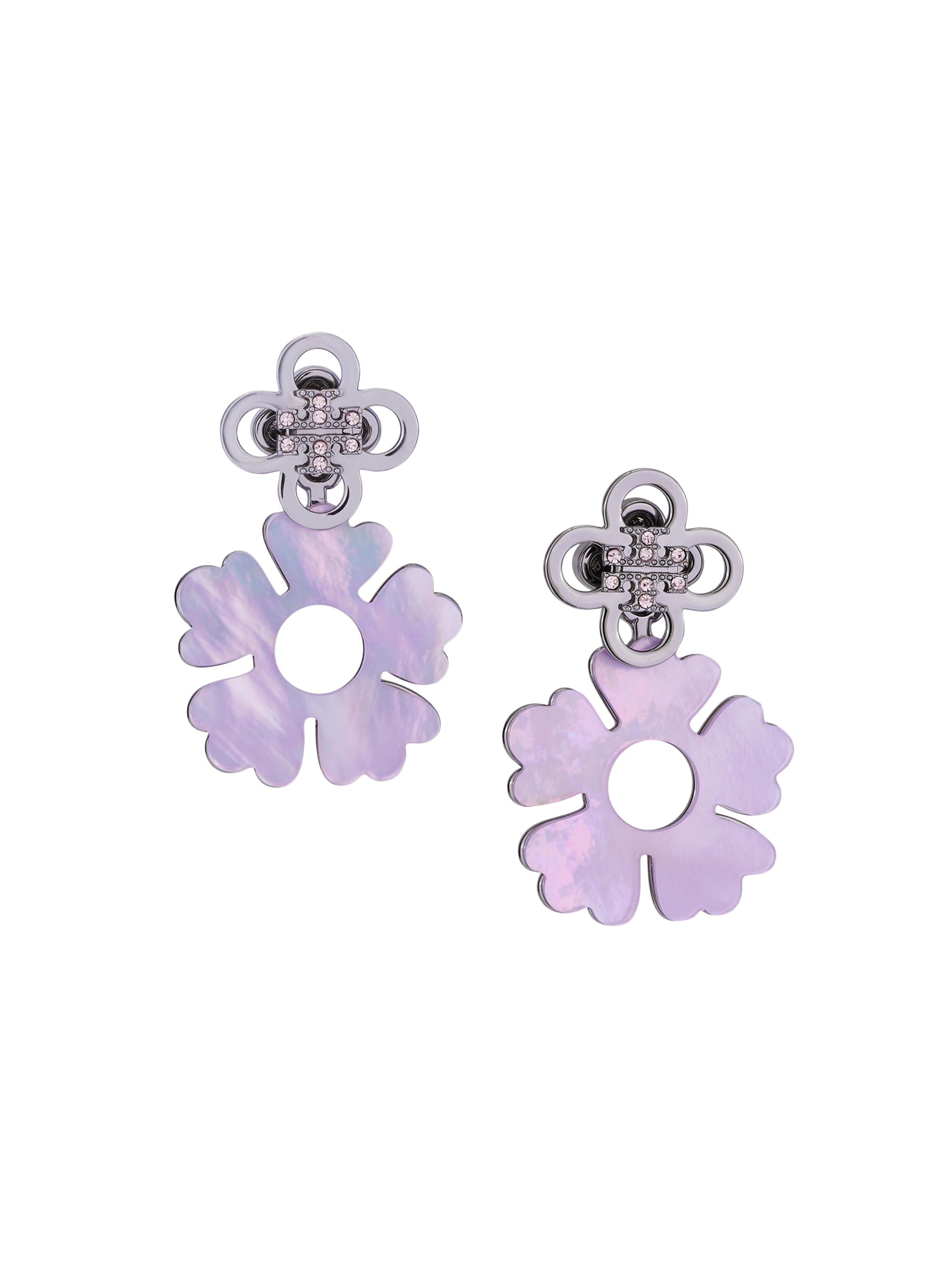 Tory Burch Women's Kira Clover Stainless Steel, Imitation Pearl & Cubic Zirconia Front-To-Back Earrings - Hematite Light Pink