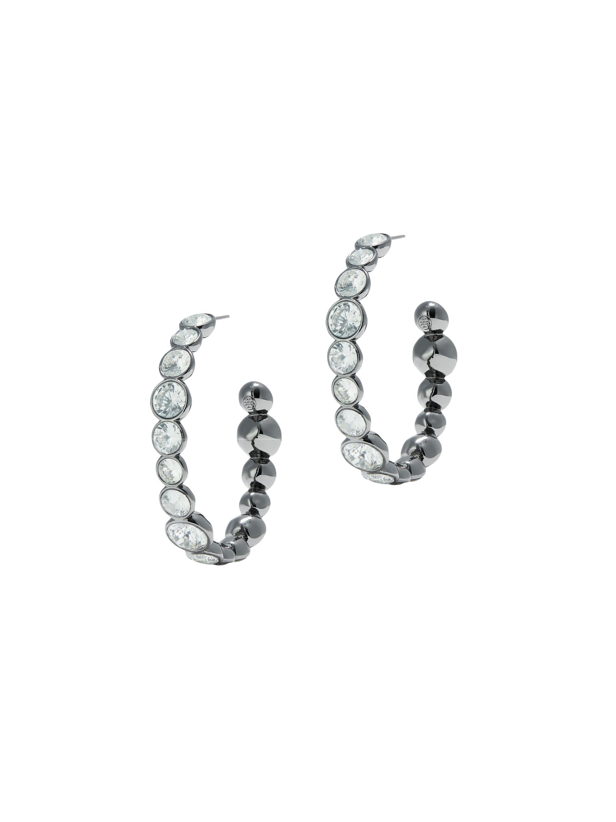 Tory Burch Women's Stainless Steel & Cubic Zirconia Hoop Earrings - Shiny Hematite Crystal