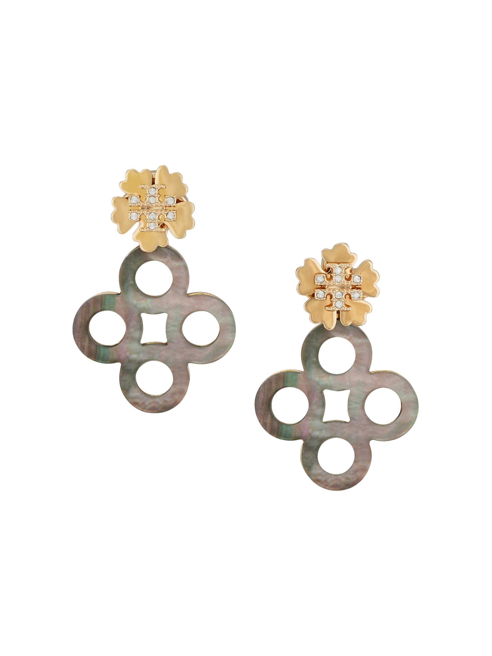 Tory Burch Women's Kira Clover 18K-Gold-Plated & Cubic Zirconia Front-To-Back Earrings - Tory Gold Brown