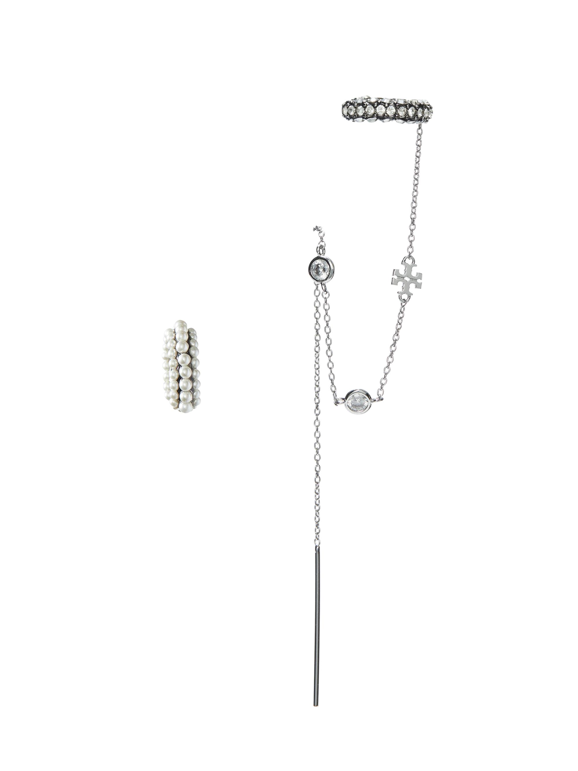 Tory Burch Women's Silvertone, Cubic Zirconia & Imitation Pearl Threader & Ear Cuff Set - Tory Silver Crystal Pearl