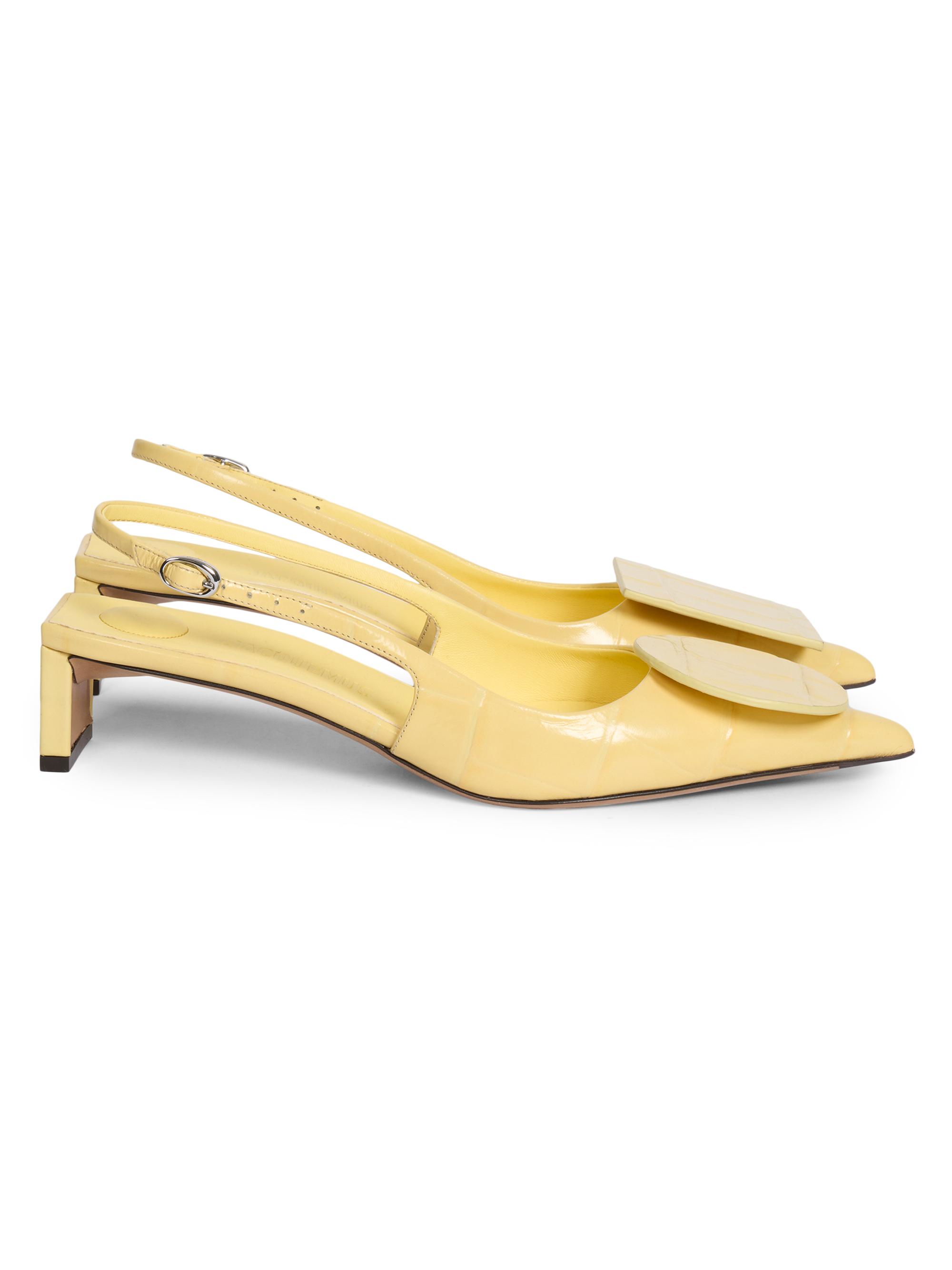 Jacquemus Women's Duelo 40MM Embossed Leather Kitten-Heel Pumps - Light Yellow