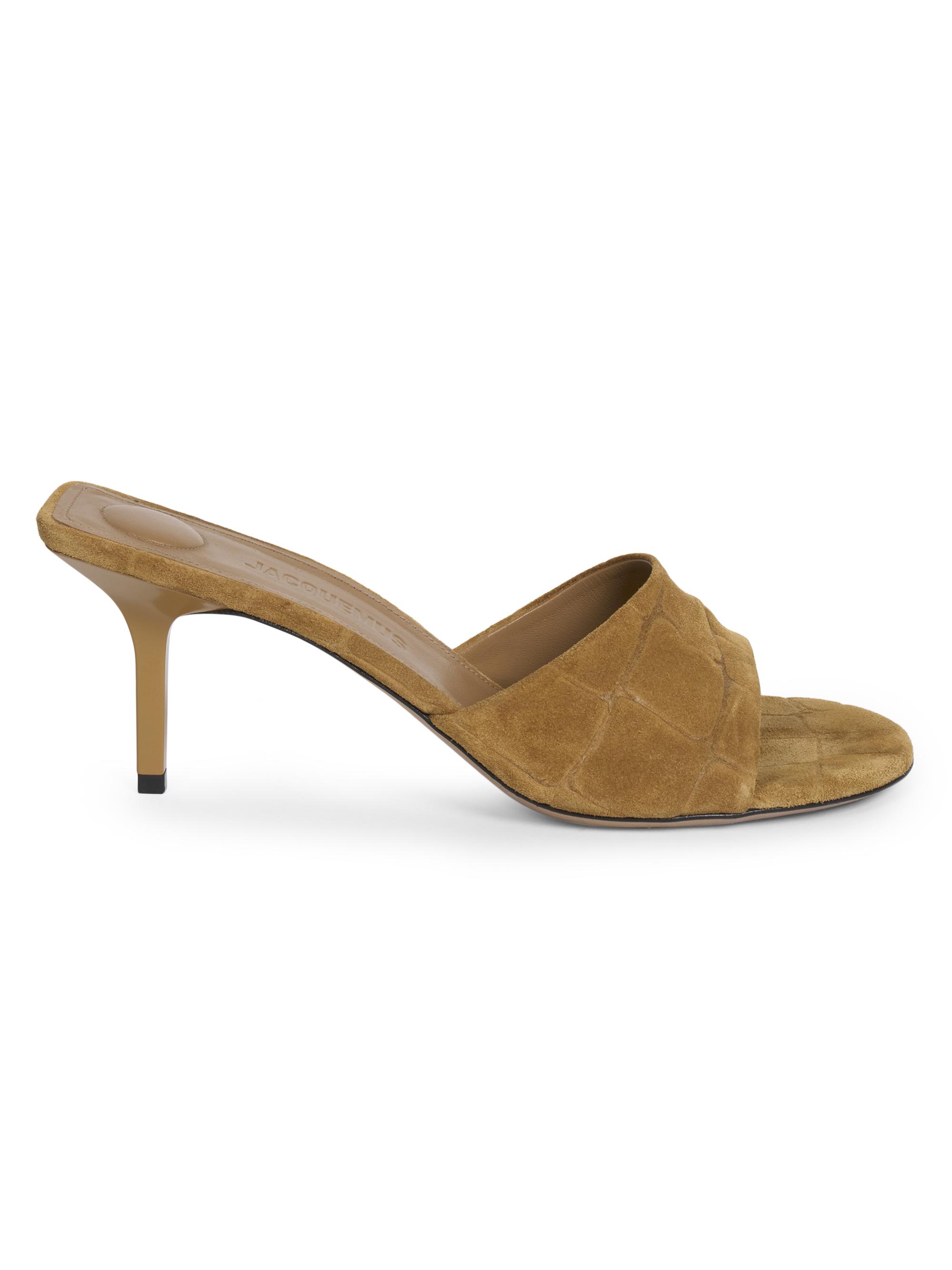 Jacquemus Women's Cubisto 70MM Embossed Suede Mules - Camel