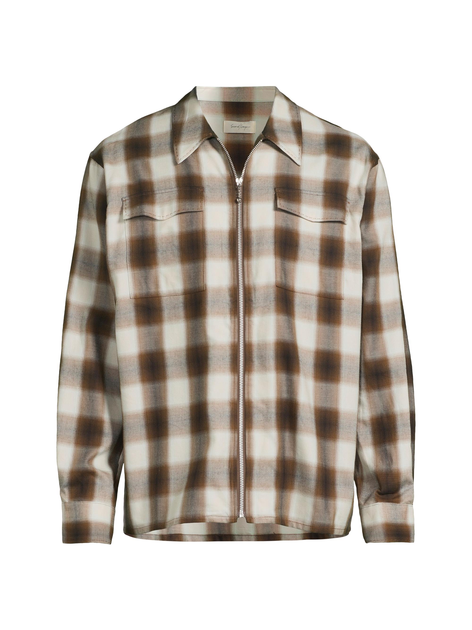 Second/Layer Men's Zip-Up Relaxed Shirt - Brown