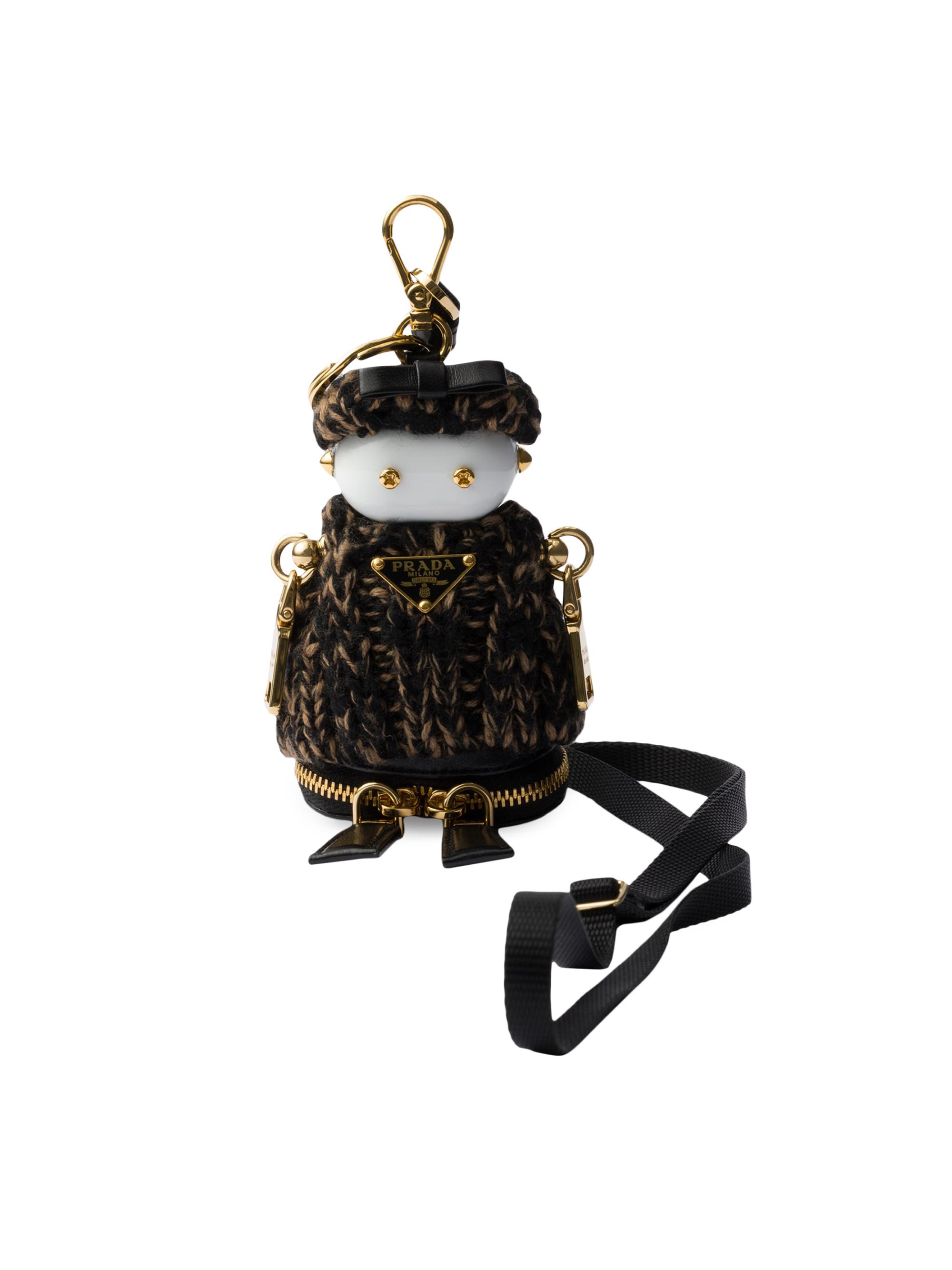 Prada Women's Knitted Bag Charm with Shoulder Strap - Black