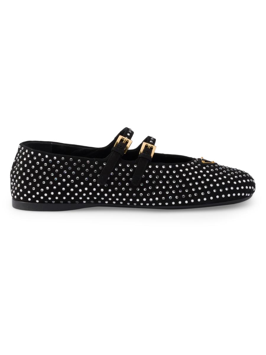 バレエシューズ Prada Suede Ballerina With Crystals Prada Suede Ballerinas with Crystals | Saks Fifth Avenue