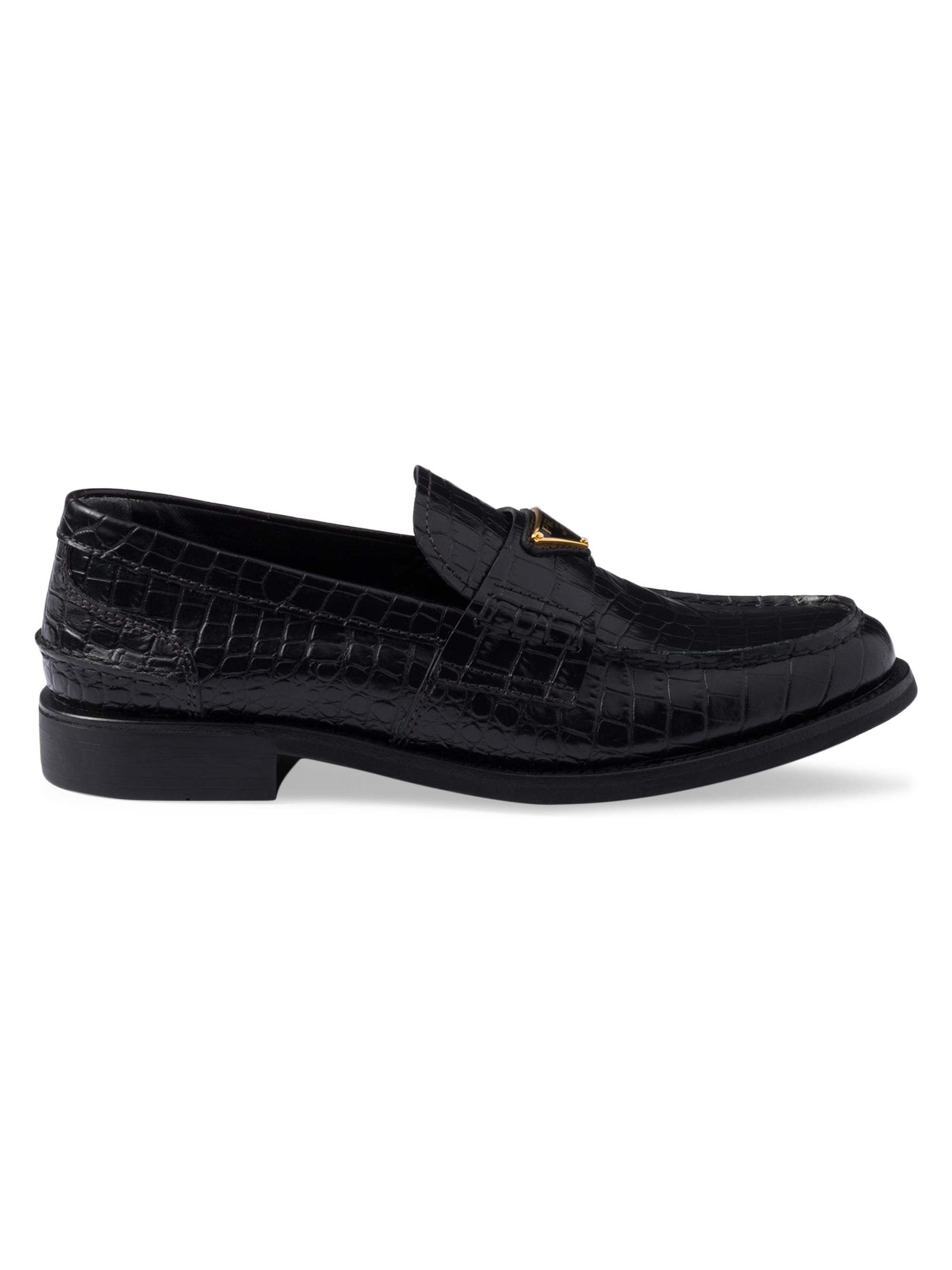 Prada Women's Croco-Print Leather Loafers - Black