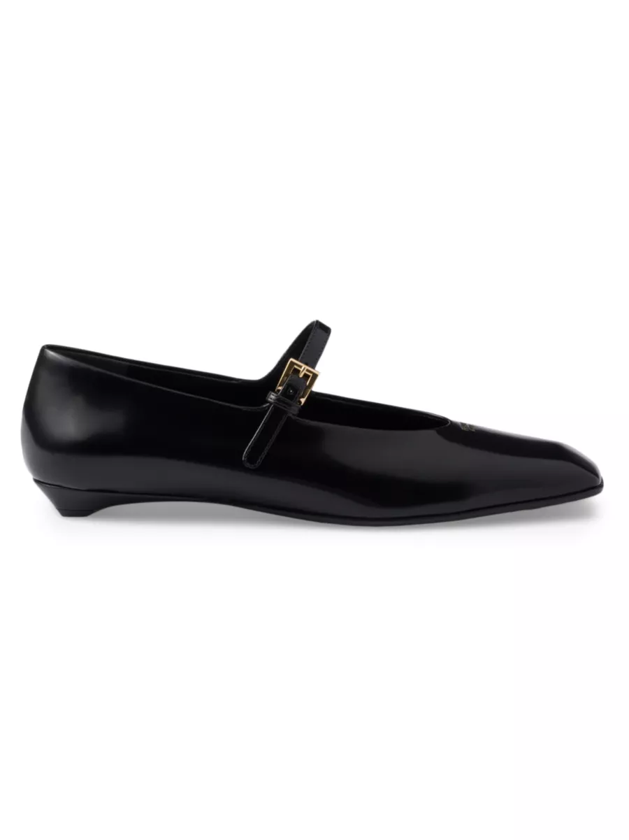 Prada Women Black Brushed Leather Mary Jane T-Strap Shoes sz 8US EUR 37,5