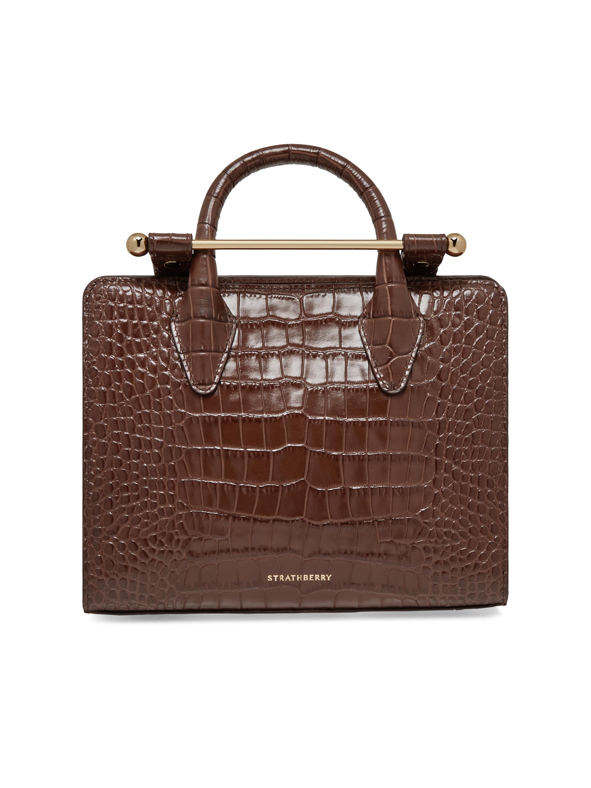 Strathberry Women's Mini Croc-Embossed Leather Tote Bag - Chocolate